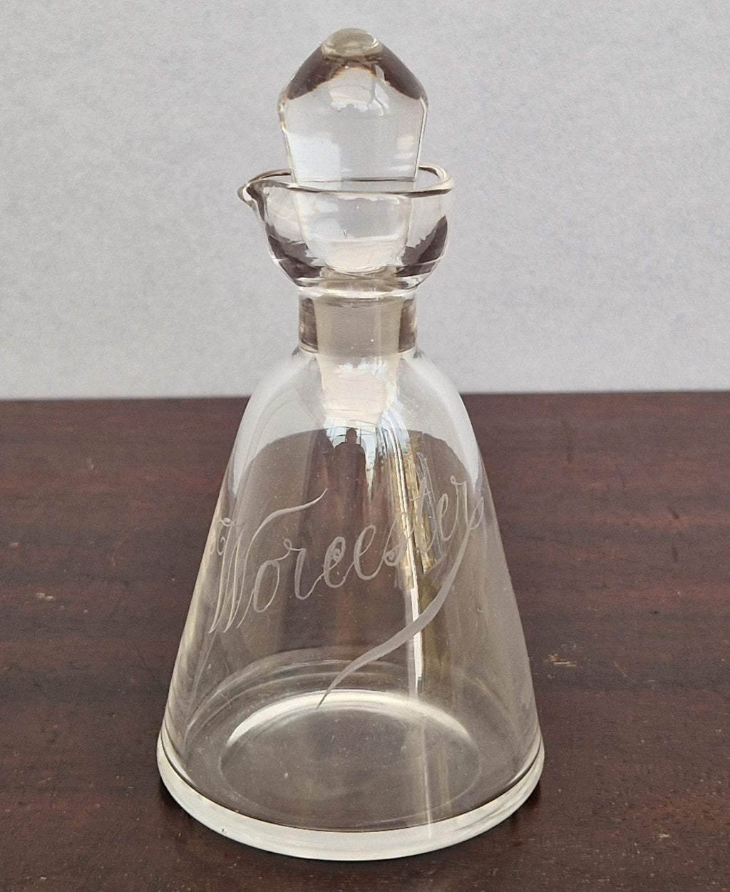 Antique Engraved Glass Worcester Condiment Bottle c.19th Century Fine Copper Wheel Engraving  Glass Stopper English