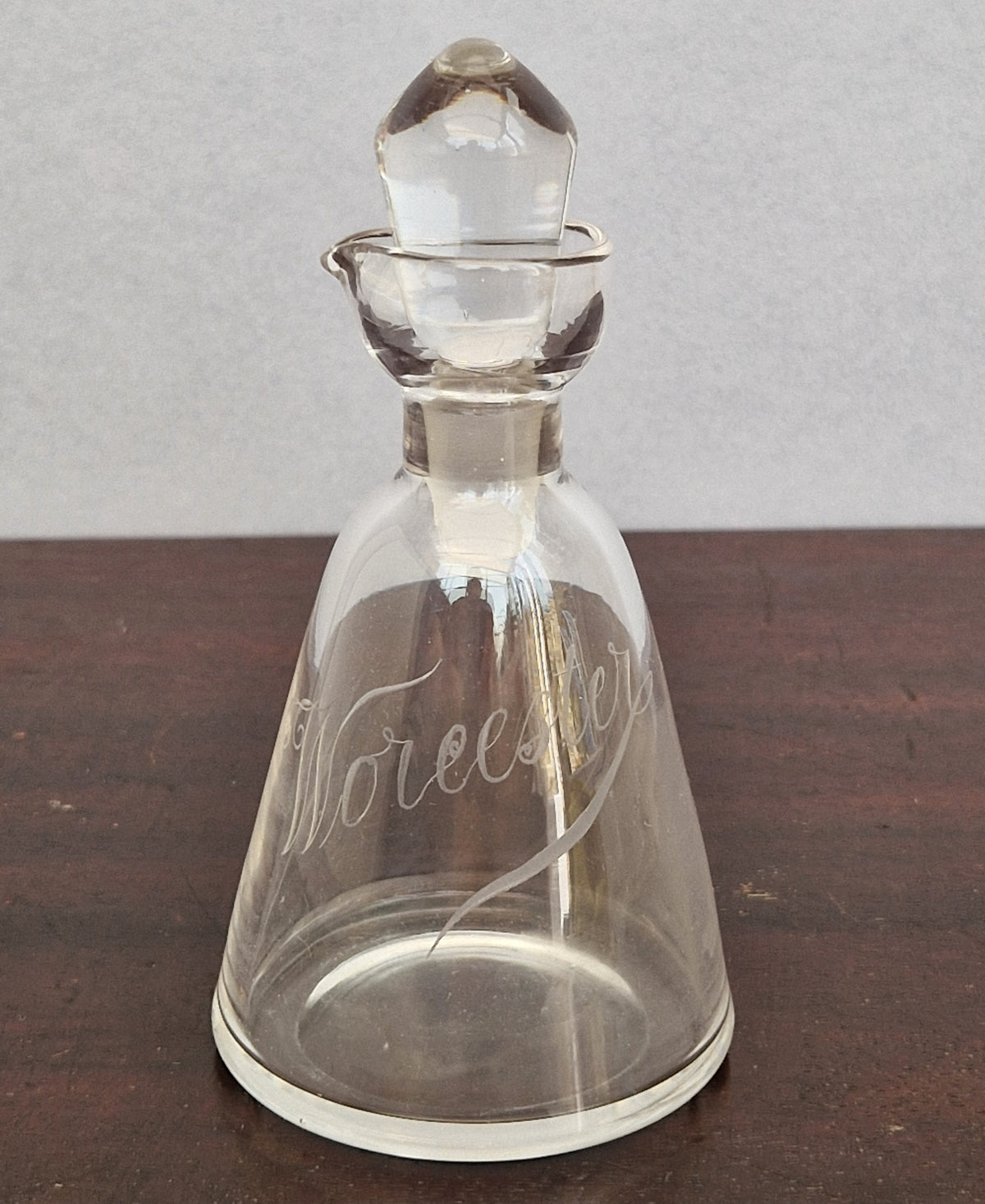 Antique Engraved Glass Worcester Condiment Bottle c.19th Century Fine Copper Wheel Engraving  Glass Stopper English