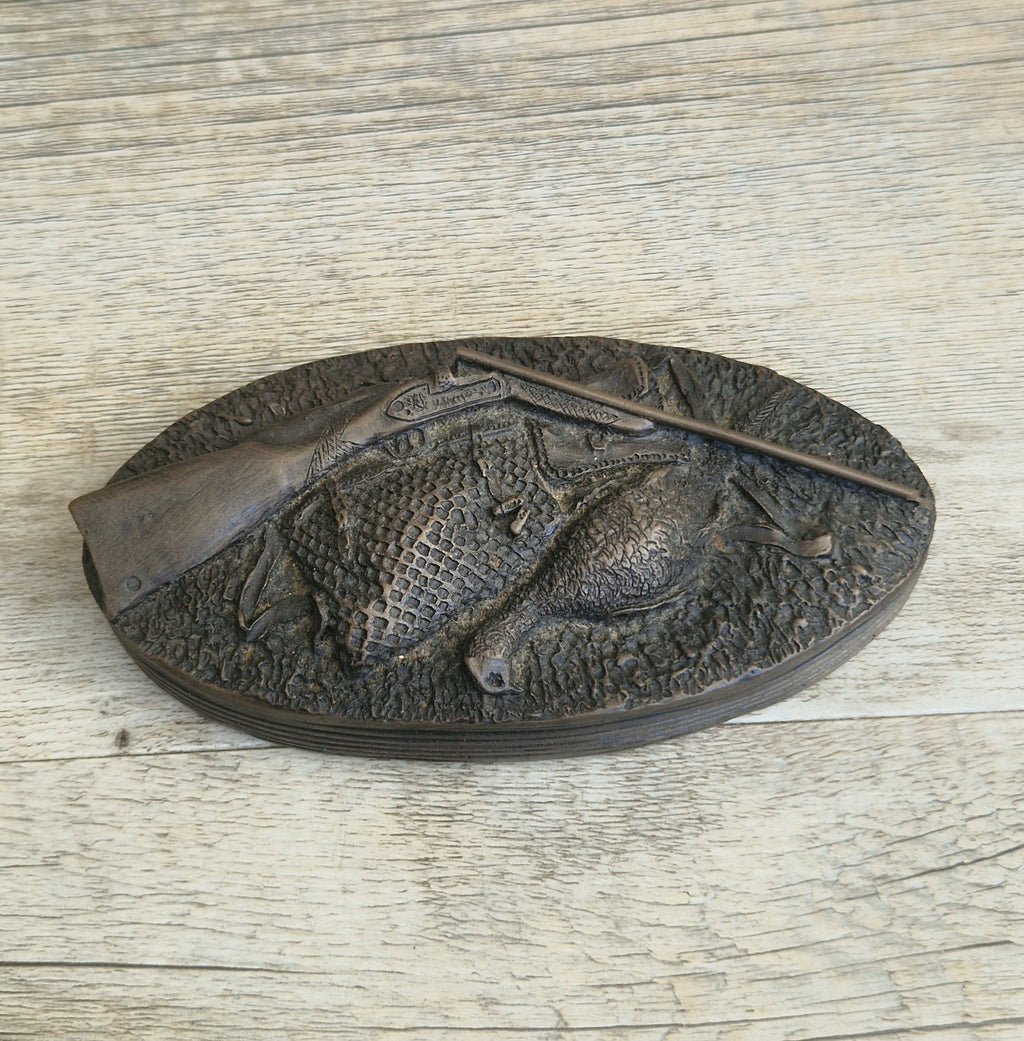 David Hughes Cold Cast Resin Paperweight Hunting Apparel Bag & Pheasant Collectors Desk Ornament.