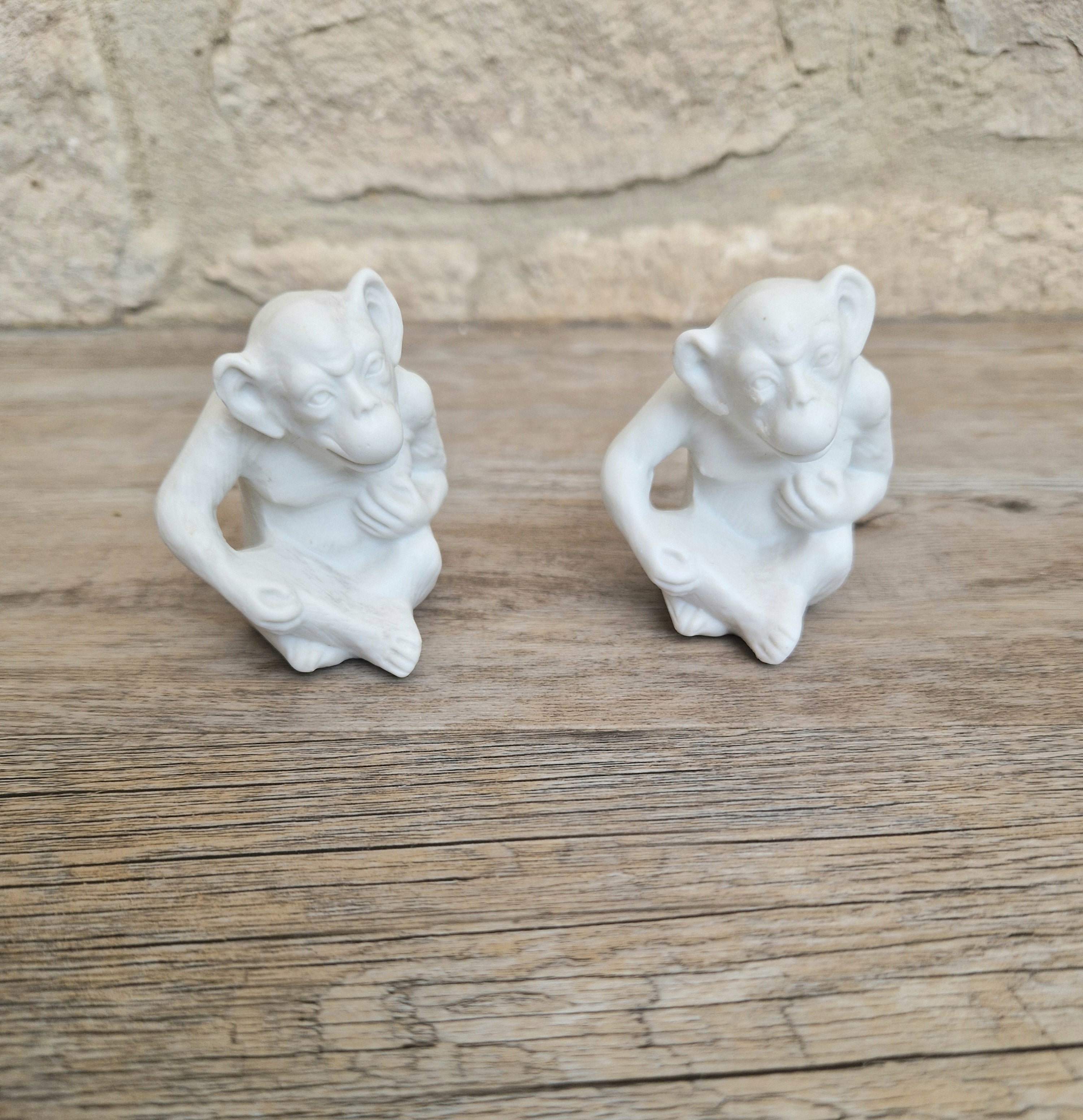 Antique Parian Ware Chimpanzee Match Holders: Stamped Germany 1859