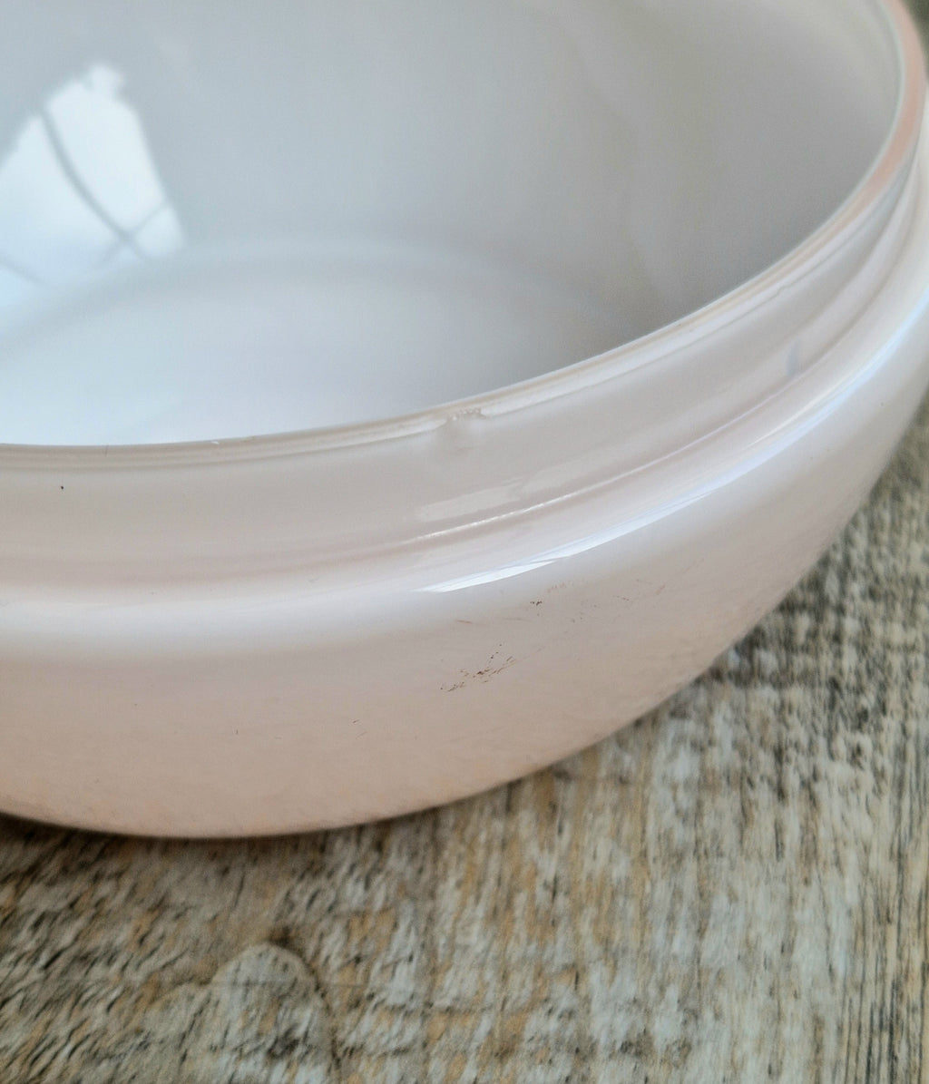 Vintage Large Opaline Pink Glass Lidded Powder Box Trinket Dish Art Deco Decor