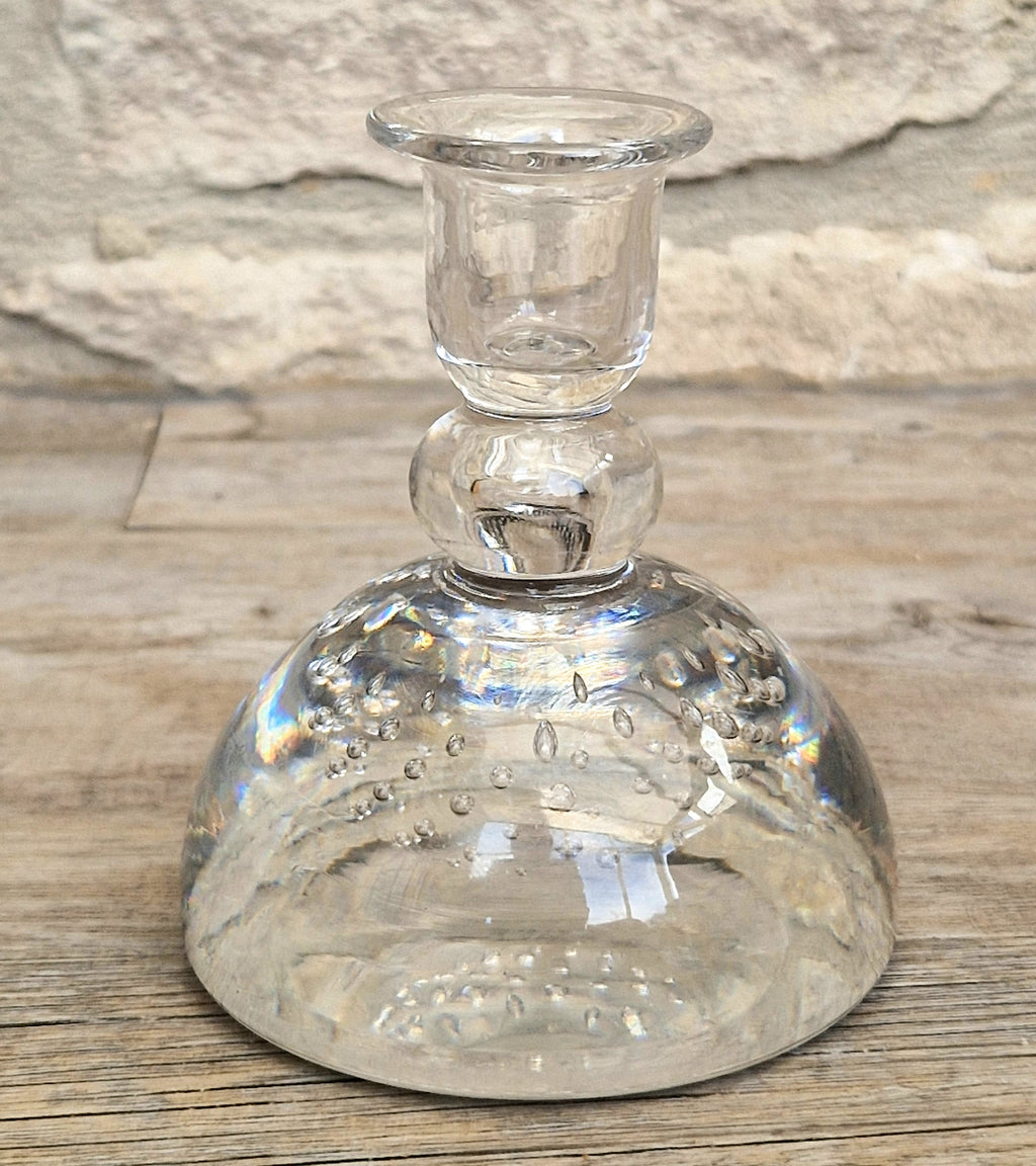 Rare Whitefriars 1940s Clear Controlled Bubble Candlestick 9318 William Wilson