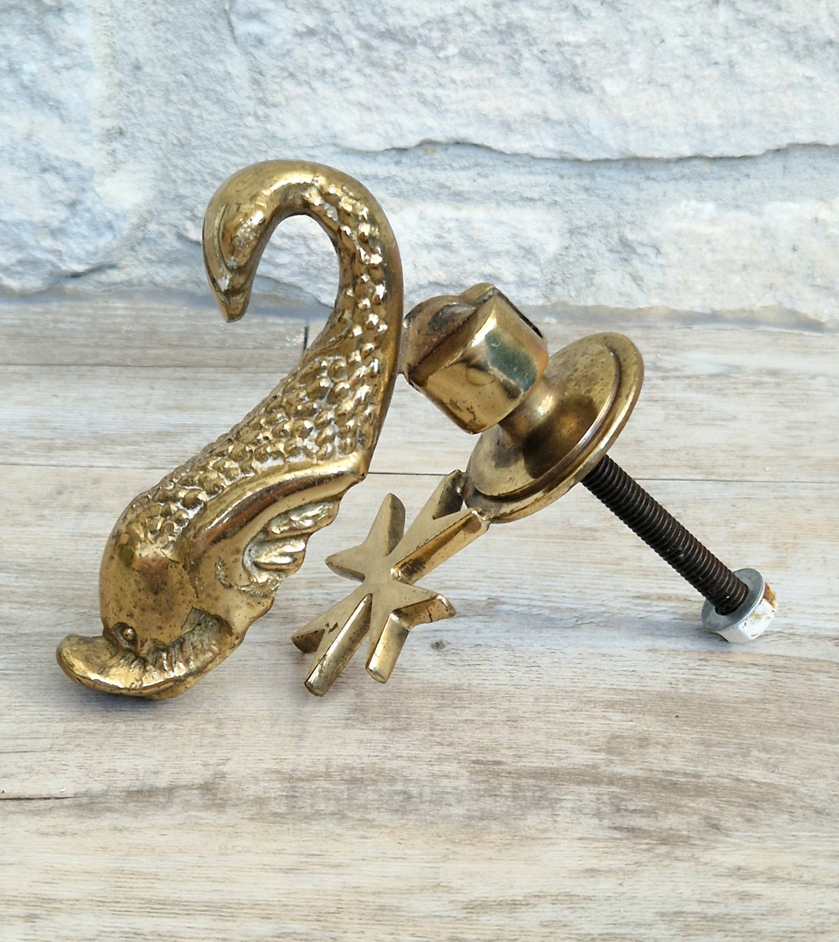 Vintage Maltese Brass Dolphin Door Knocker Signed Cutajar Works Malta Mid Century Coastal Decor