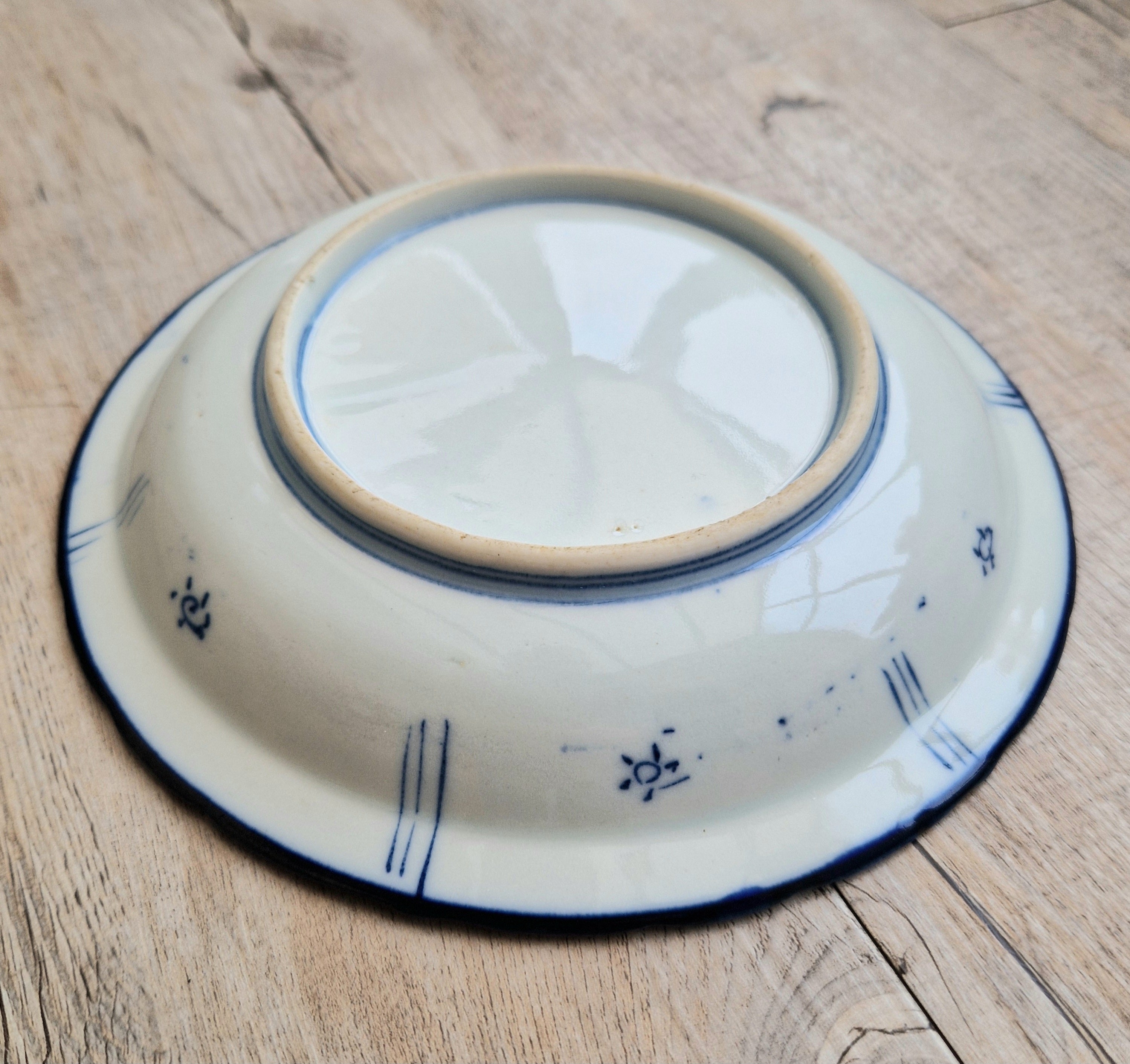 Japanese Ceramic Namasu-Zara Dish Blue & White Arita Edo 'Scholar's Retreat' Kraak Style Rare Antique