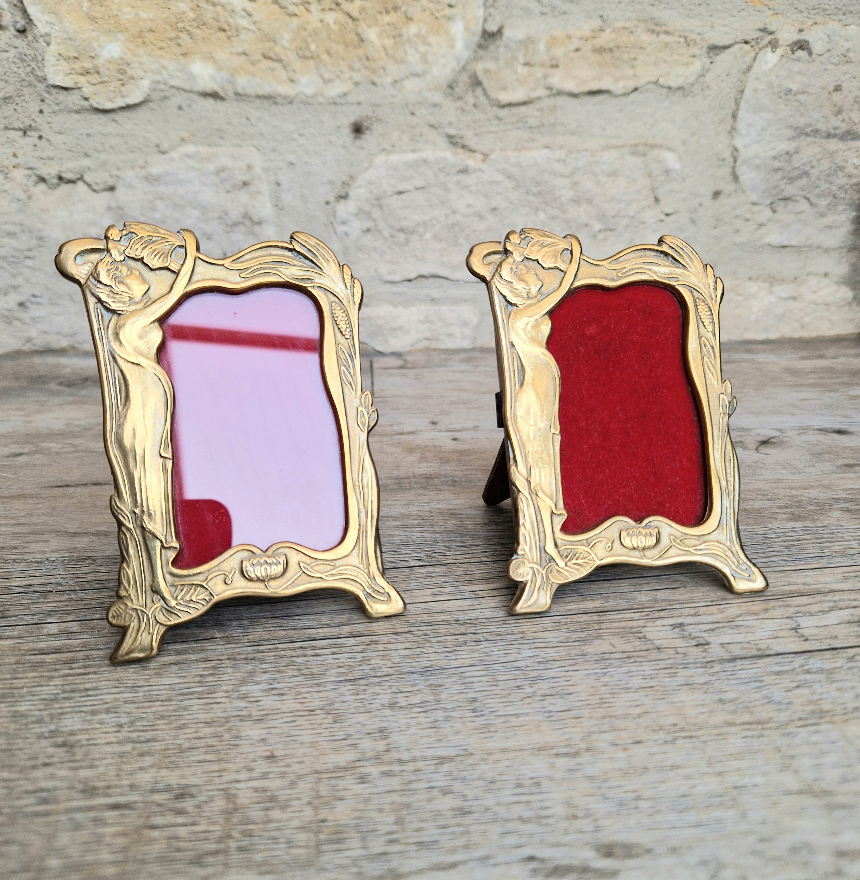 Pair of Art Deco Small Solid Brass Photo Frames