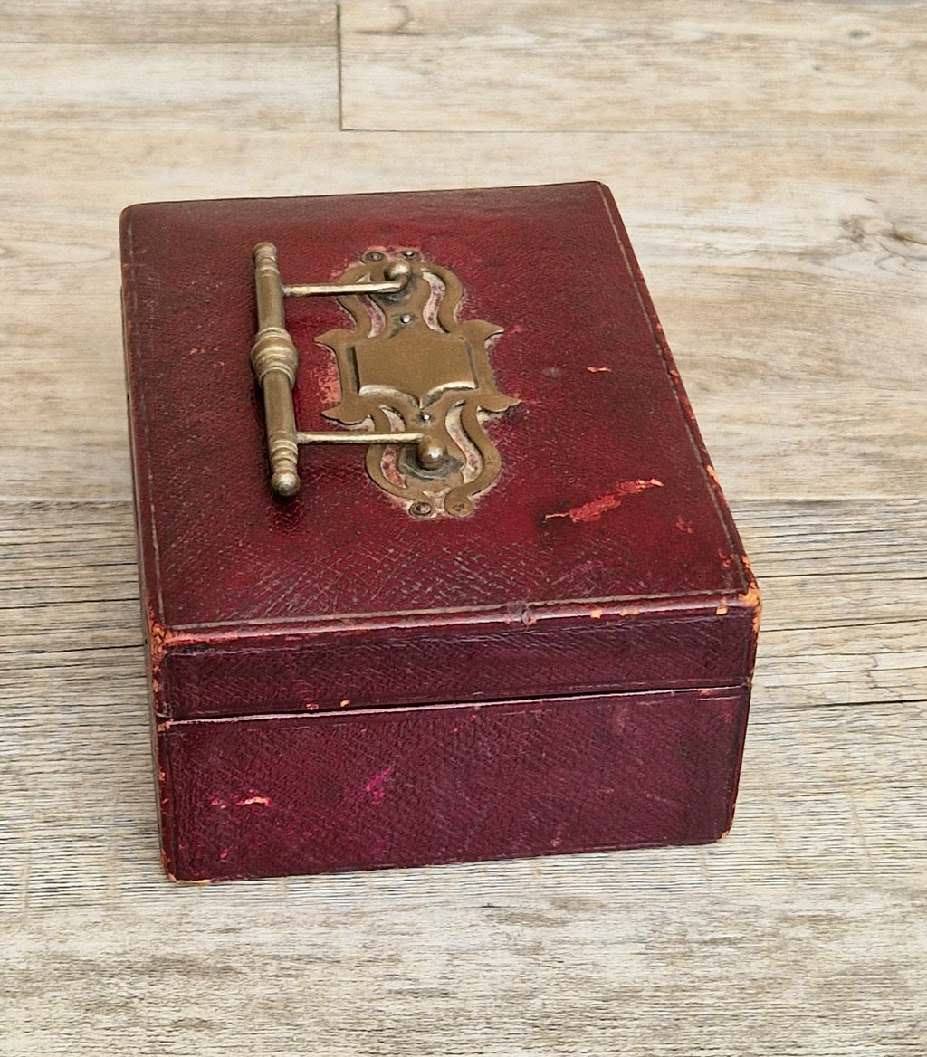 Fine Antique Victorian c.1890 Morrocan Red Leather Bullion Box Coin Box Safe