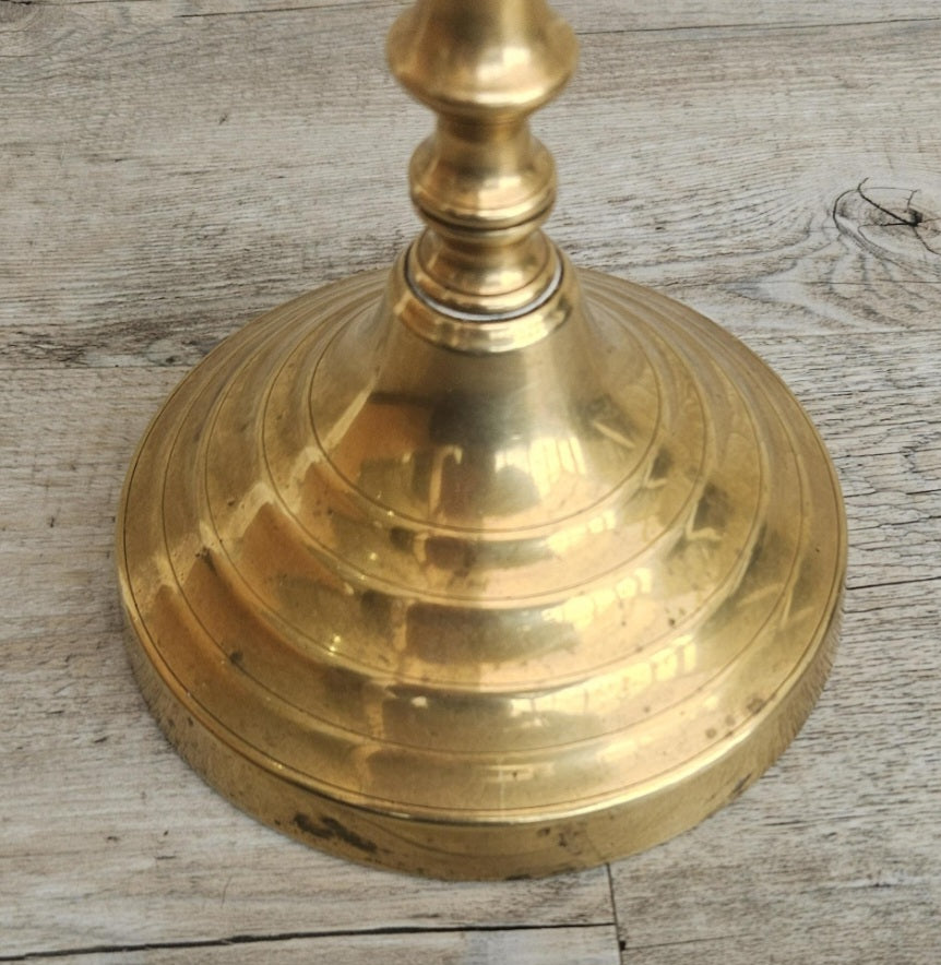 Vintage Large Brass Pedestal Pillar Candle Holder Stand 24cm Tall Church Candle holder.With Patina