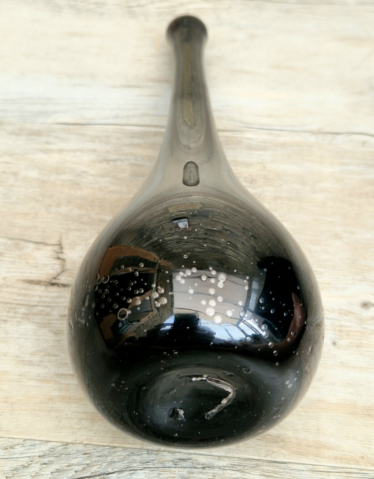Gérard Torcheux Midcentury Amethyst Black Glass Teardrop Vase French Studio Glass Original Label. 1970s