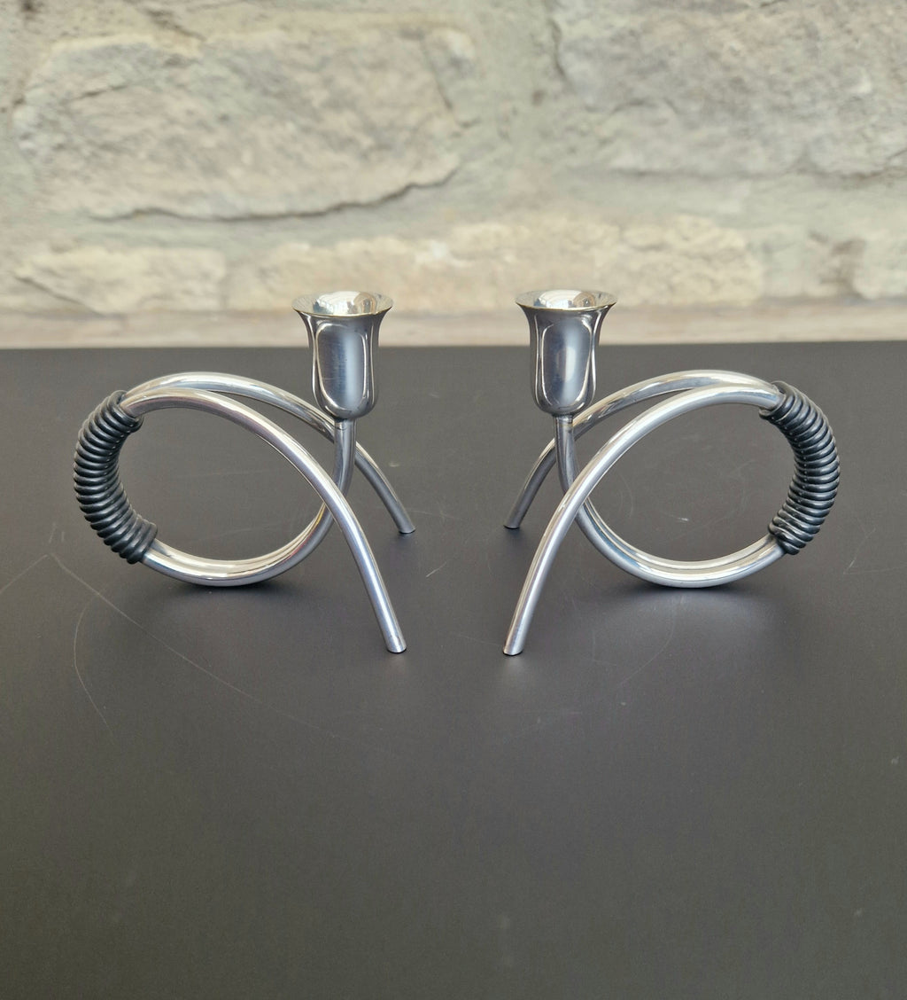 Danish Modern Miniature Silver Plated Candlesticks Carl F. Christiansen Pair