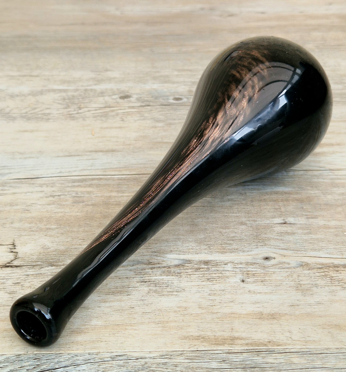 Gérard Torcheux Midcentury Amethyst Black Glass Teardrop Vase French Studio Glass Original Label. 1970s