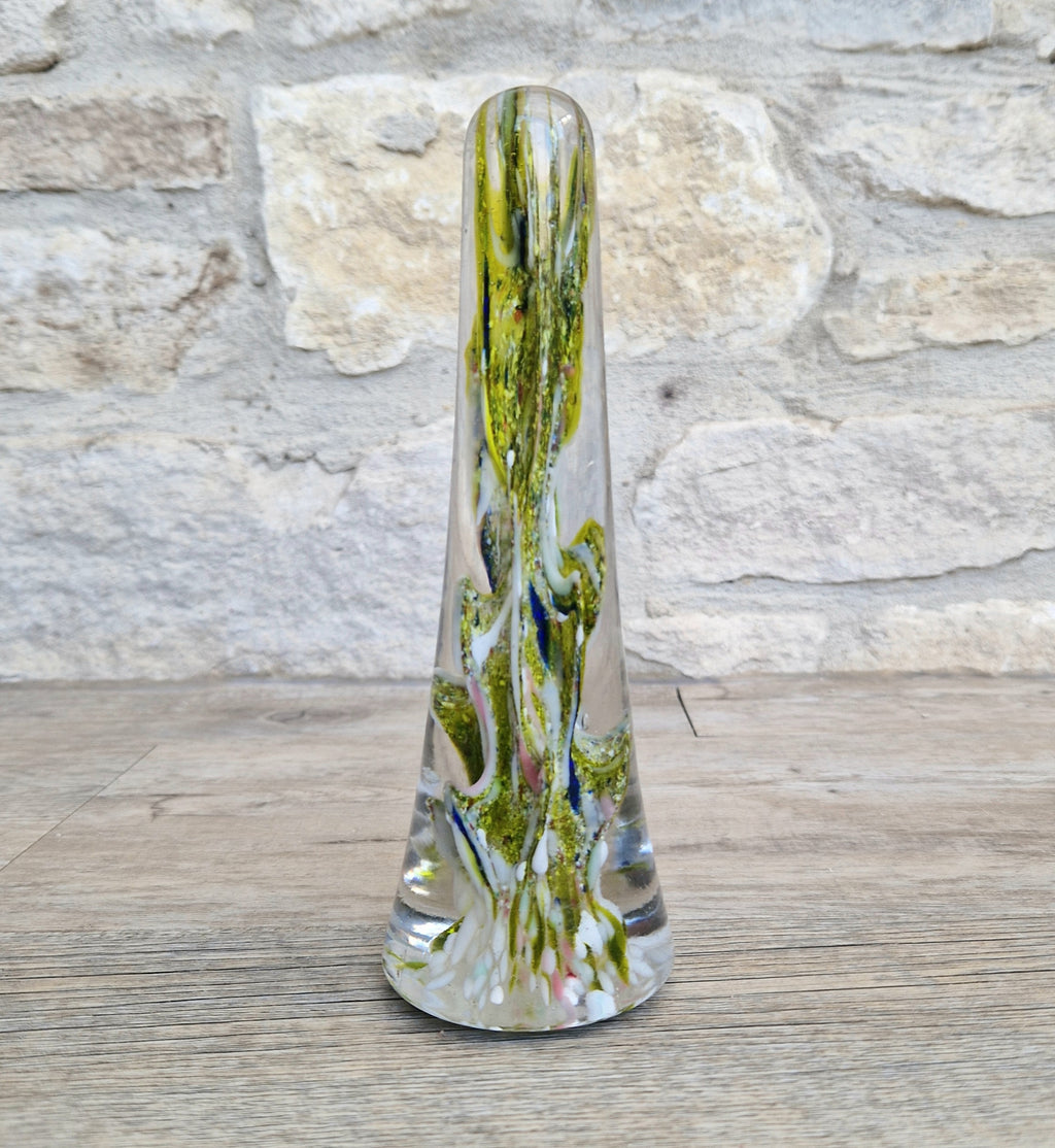 Devil's Fire Tower Green Art Glass Obelisk Paperweight 18.4cm 19th Century