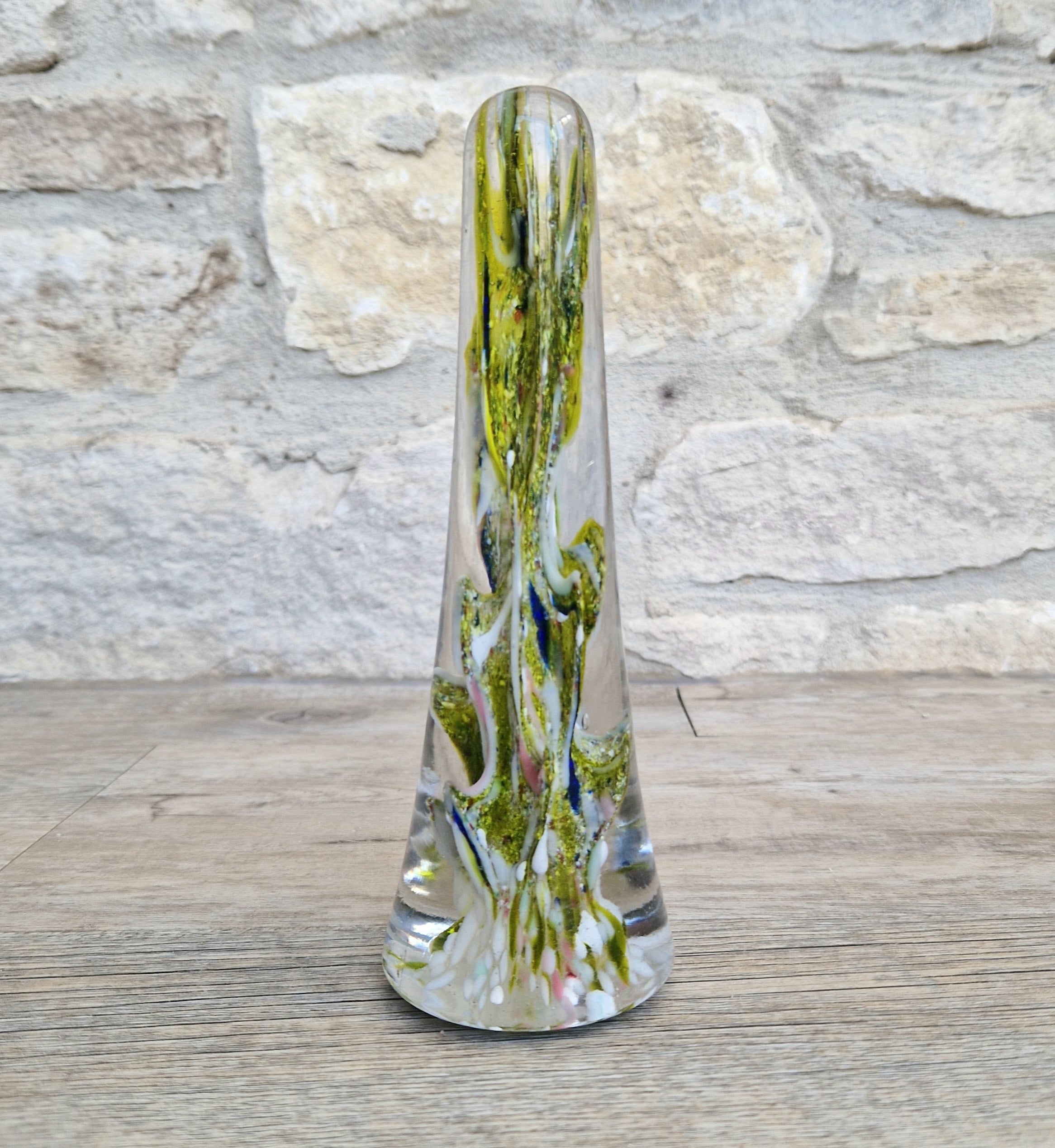 Devil's Fire Tower Green Art Glass Obelisk Paperweight 18.4cm 19th Century