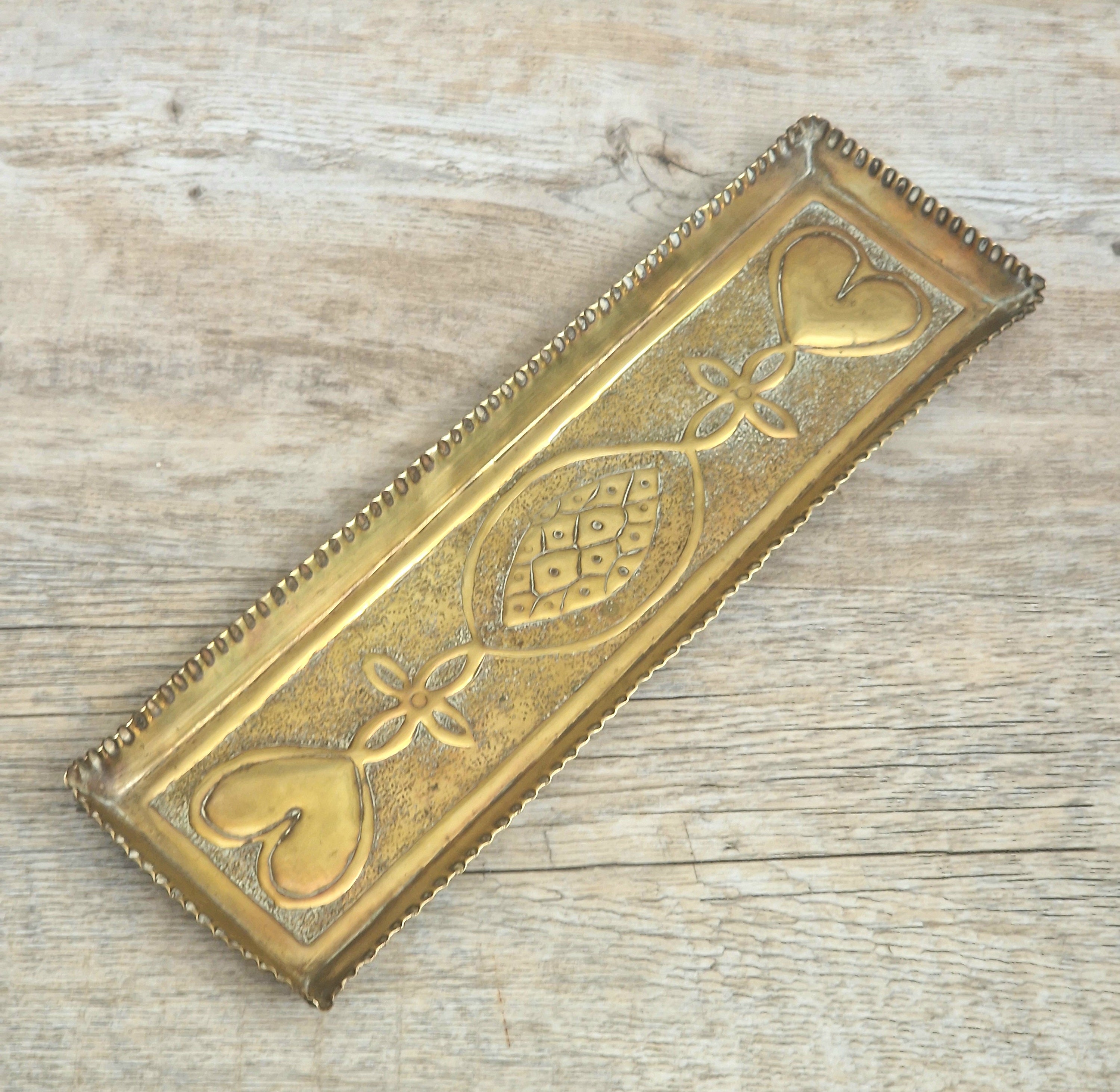 Antique Glasgow School Brass Pen Tray Margaret Gilmour Style Arts & Crafts Art Nouveau Tray