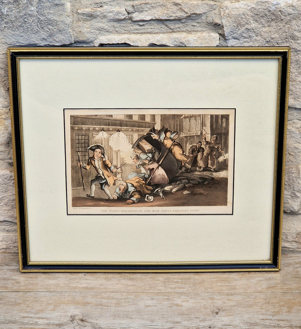 Thomas Rowlandson Lithograph Print 'The Party Breaking Up, And Quae Genus Breaking Down' Framed Wall Art
