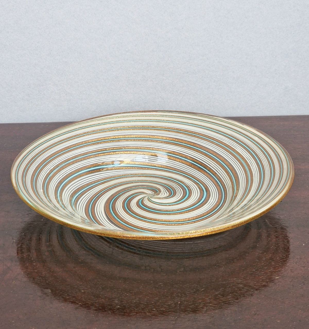 Antique Salviati Murano Glass Dish, Mezza Filigrana, Aventurine, Turquoise Blue, Venetian, c.1860–1872, 16.6cm, Perfect Condition