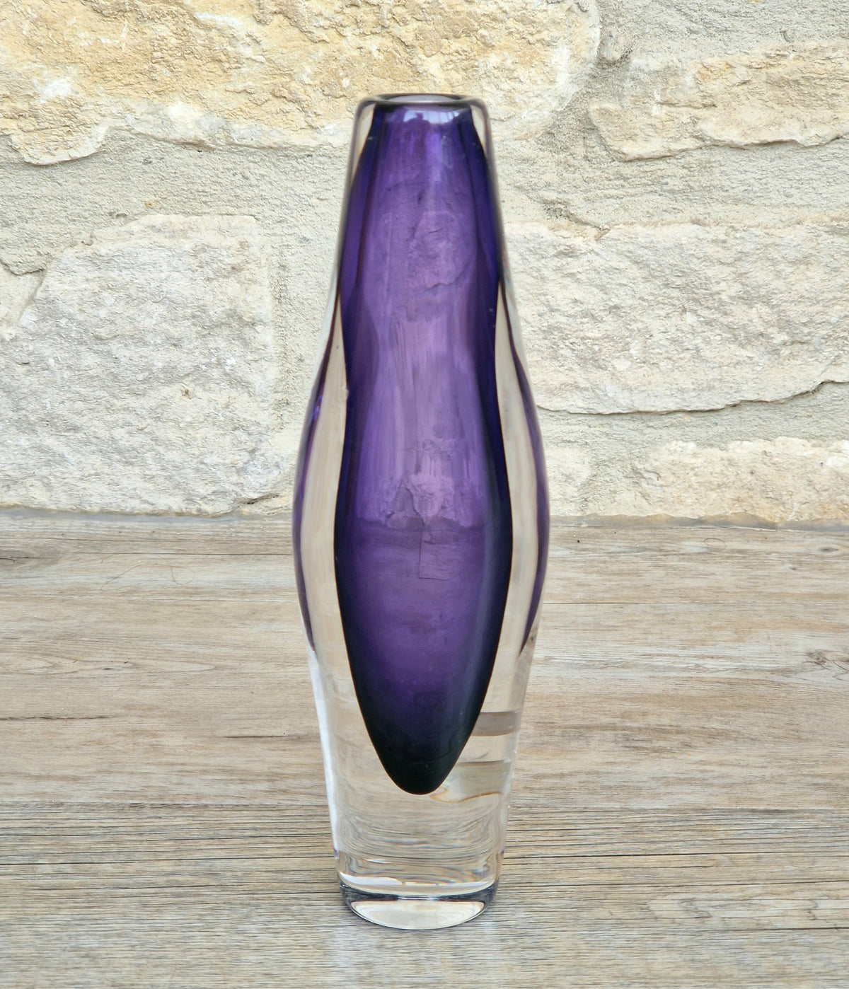 Vintage Smålandshyttan Sweden Amethyst Glass Vase Josef Schott Double Label Mid Century 20cm