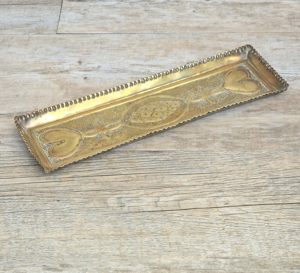 Antique Glasgow School Brass Pen Tray Margaret Gilmour Style Arts & Crafts Art Nouveau Tray