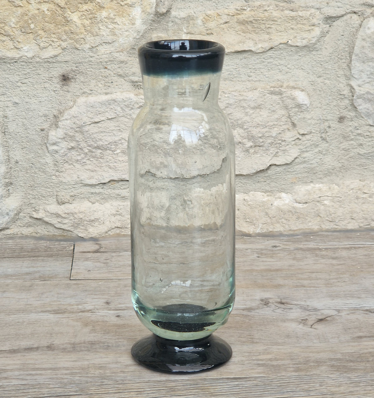 Rare Antique Regency Apothecary Jar c. 1800-1830 English Heavy Lead Crystal Specimen Glass with Fused Inky Blue-Black Rim & Foot