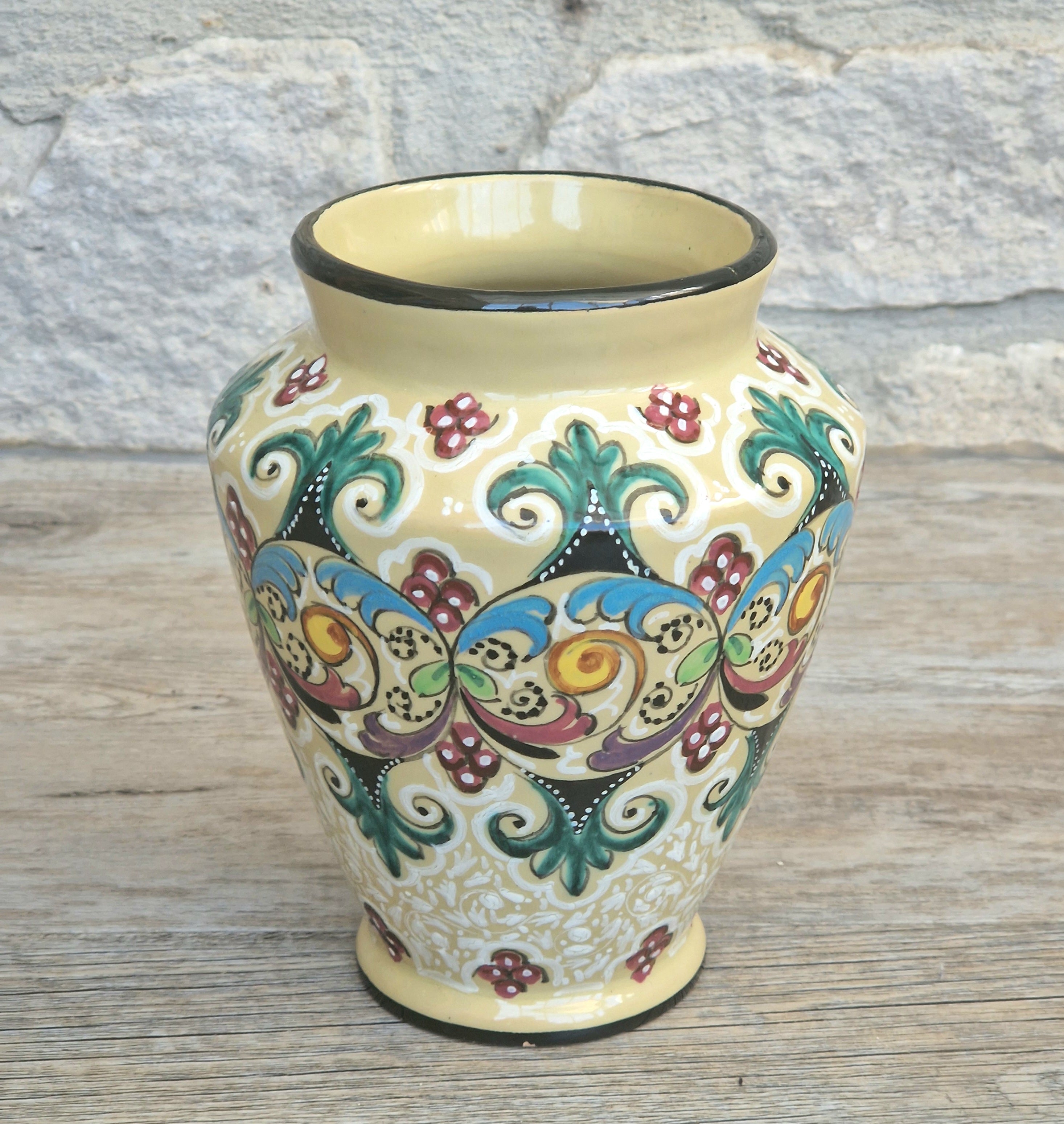 Vintage Molaroni Pesaro Italian Majolica 15cm Grotesque Baluster Vase