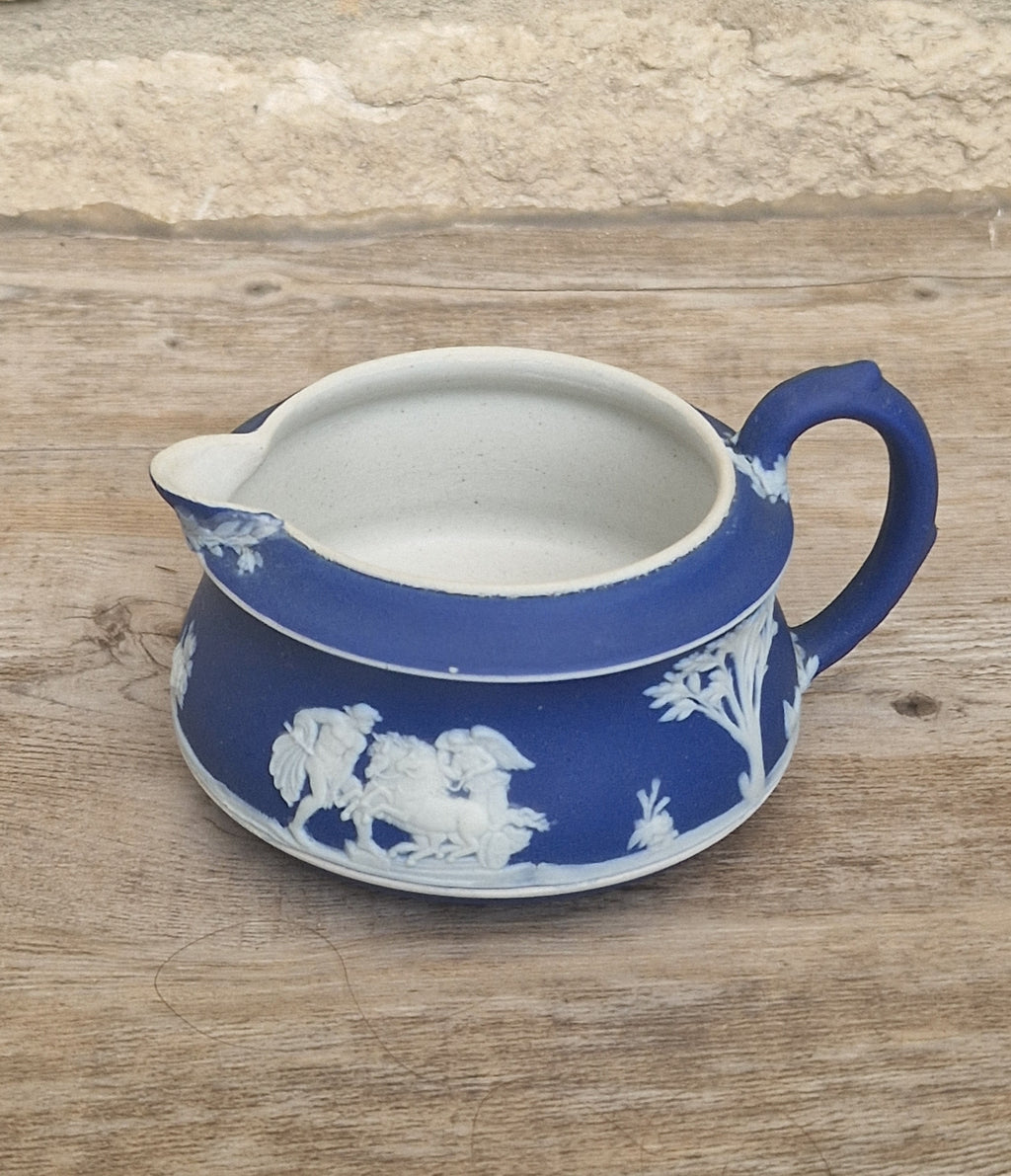 19th Century Wedgwood Jasperware Creamer Dark Blue Dipped Body with Neoclassical Cameos