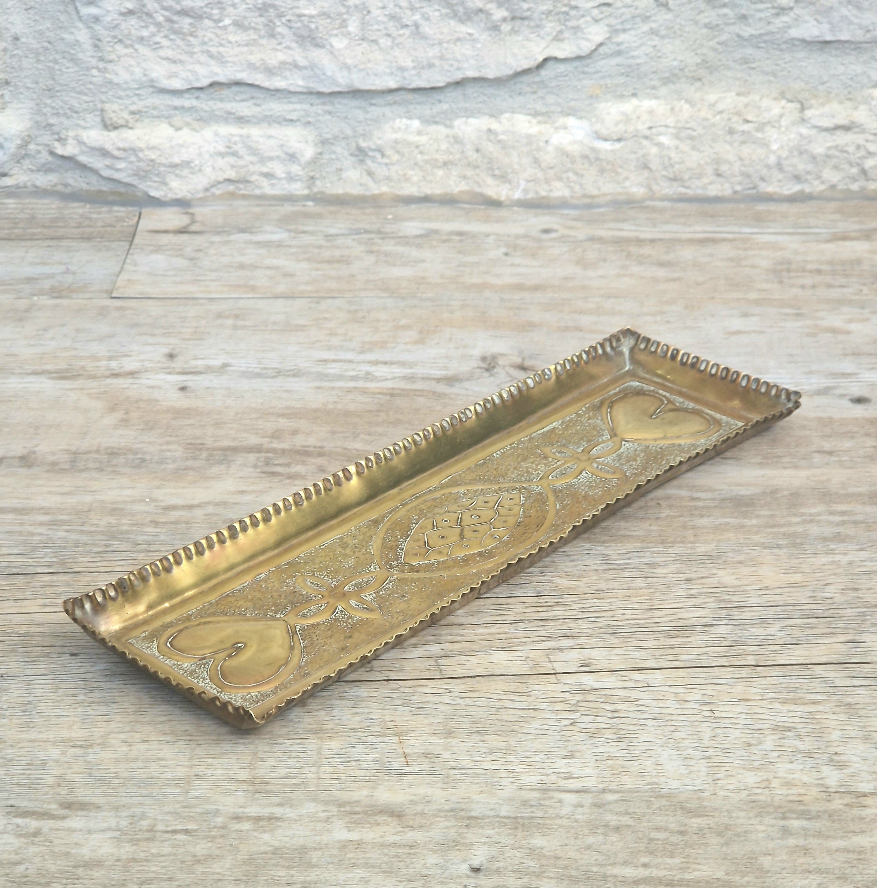 Antique Glasgow School Brass Pen Tray Margaret Gilmour Style Arts & Crafts Art Nouveau Tray