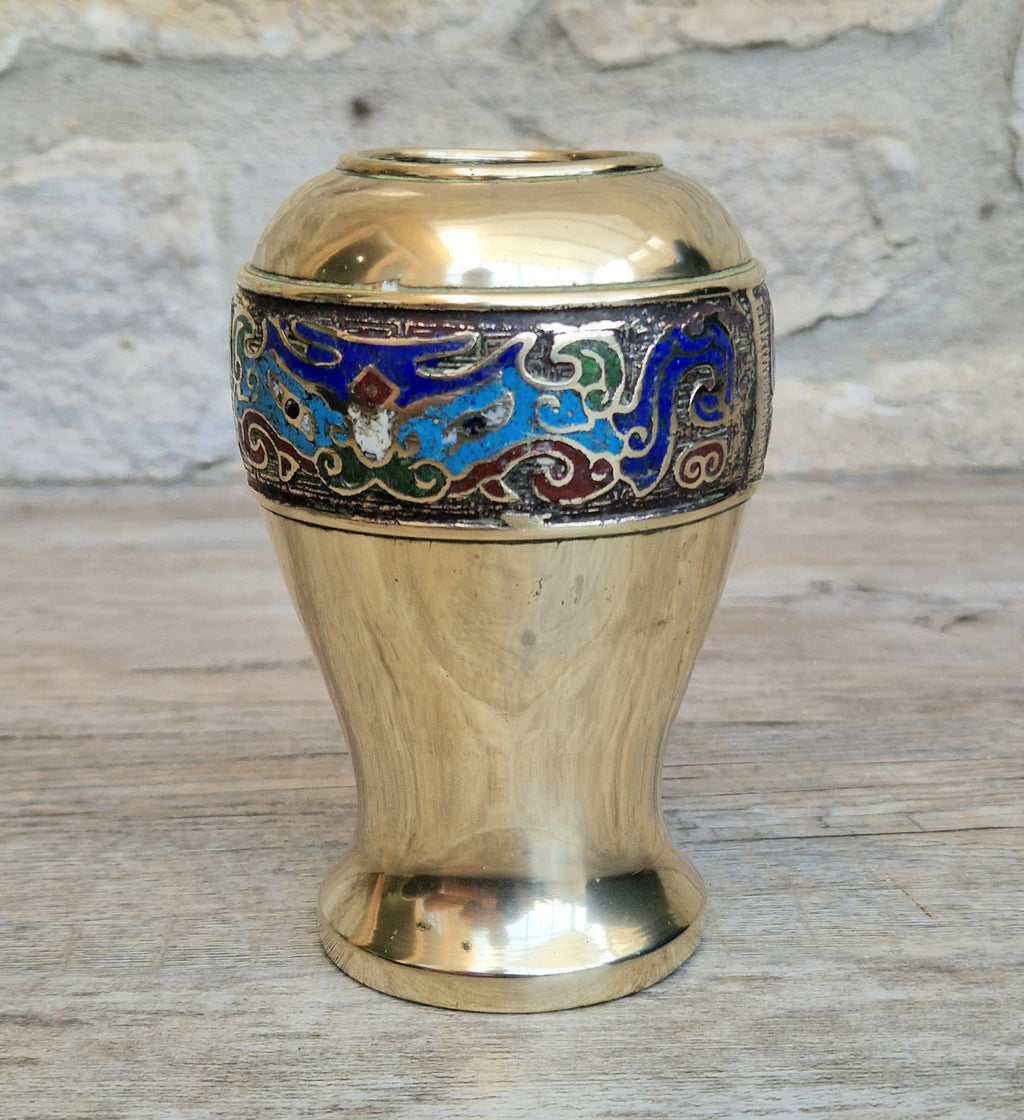 Chinese Late Qing Champleve Enamelled Bronze Small Vase 19th Century Antique