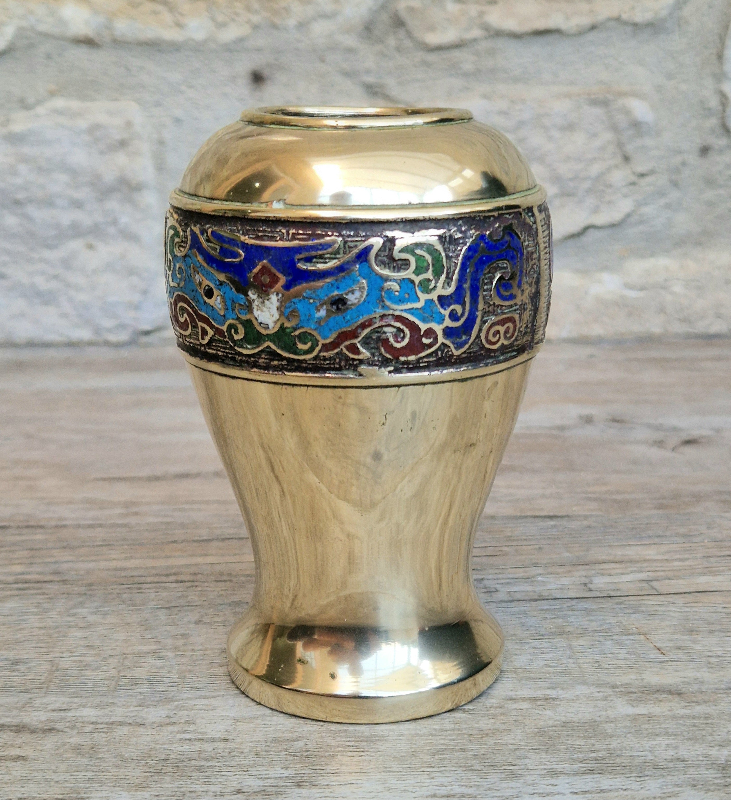 Chinese Late Qing Champleve Enamelled Bronze Small Vase 19th Century Antique