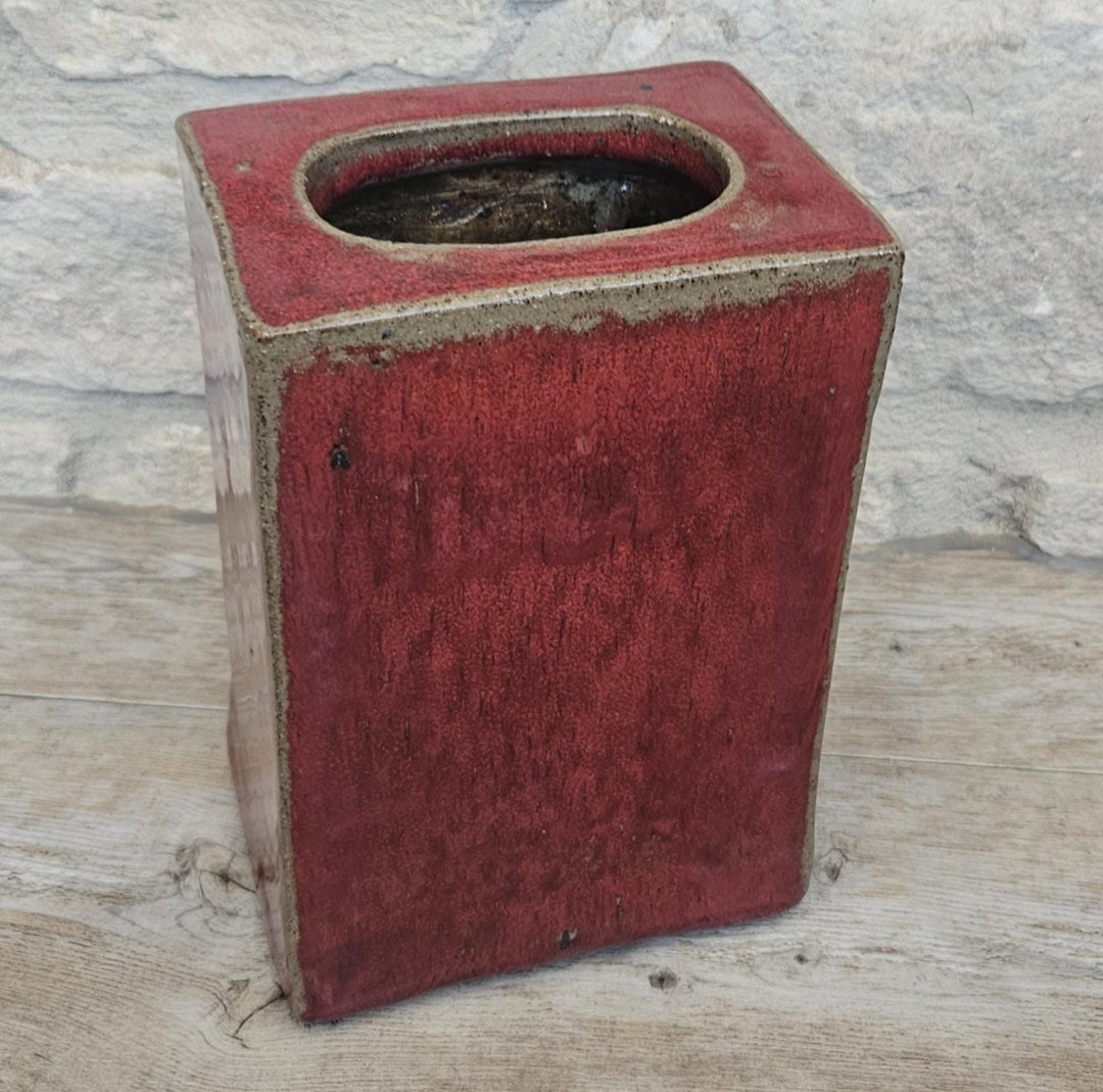 Mcm Habitat Rectangular Redware Glazed Chimney Vase Stoneware 19cm Tall