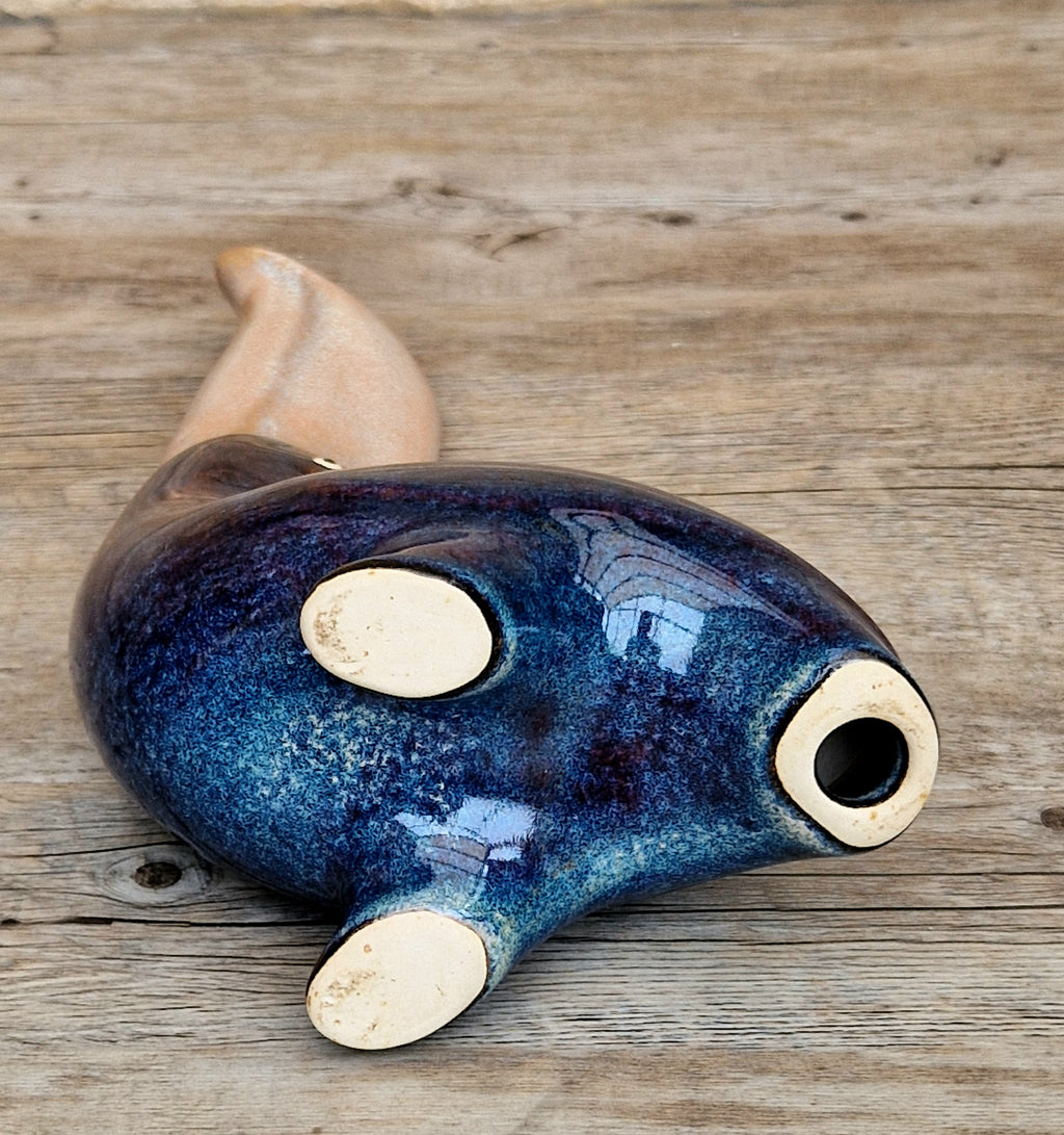 Rare 27cm Vintage Mid Century Ceramic Toucan Sculpture Mottled Treacle Blue Purple Art Pottery Bird