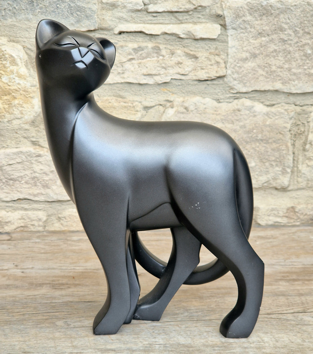 4D Art Cat Sculpture Figurine 2010 Black Animal Forms Stylized Matte Ornament 30cm