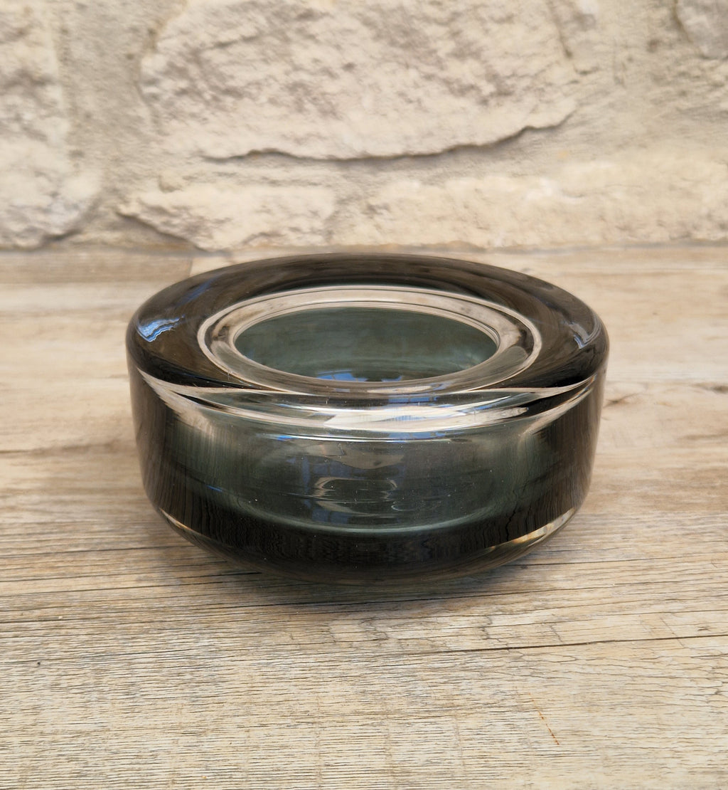 Per Lutken For Holmegaard 'Flying Saucer' Bowl MCM Smoke Blue Danish Art Glass 1960's