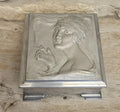 Art Nouveau Lady Aluminium Lidded Box Made in London England Stamped (1905-1924) 13.5cm Square X 6.5cm Tall Arts and Crafts Box