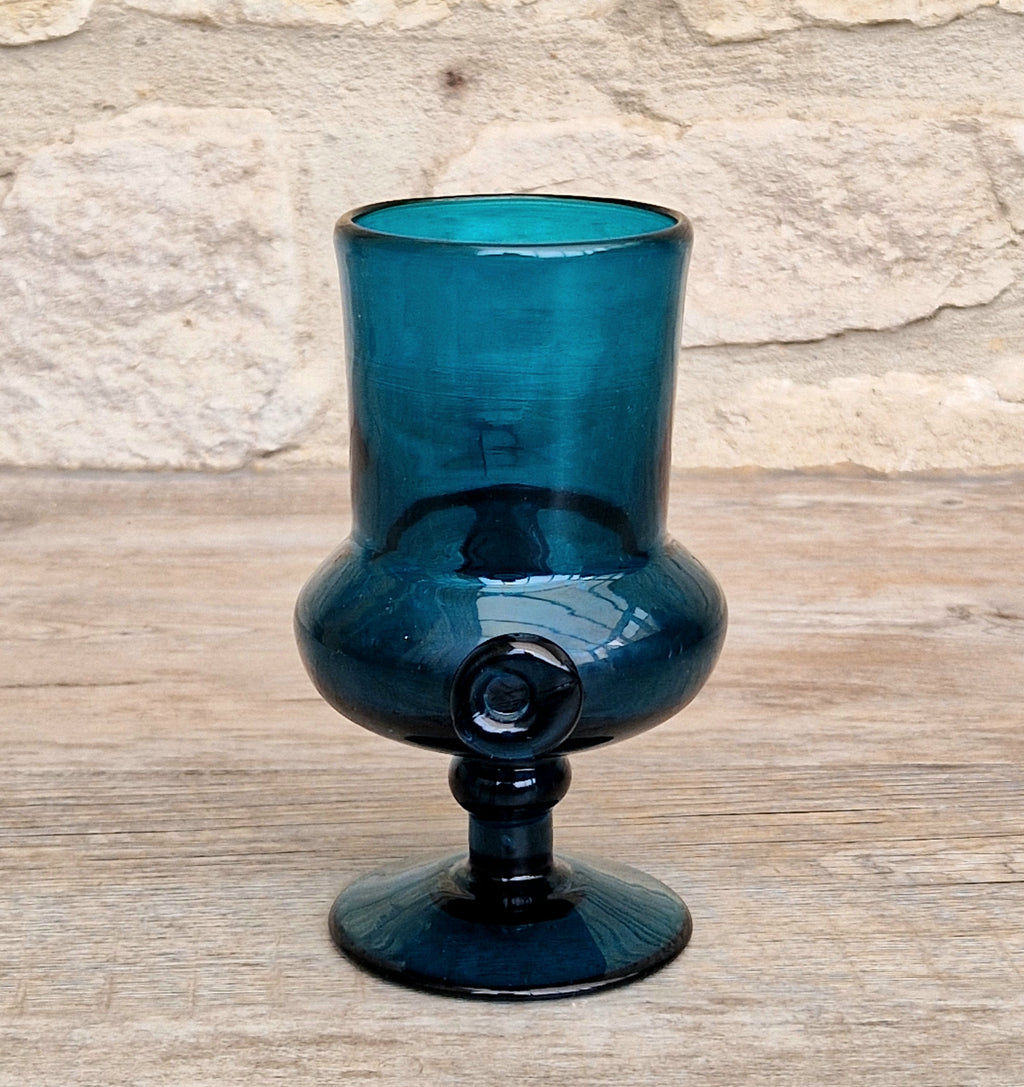 Mid-Century Bertil Vallien for Boda Glass "Basun" Blue Art Glass Wine Goblet Vase