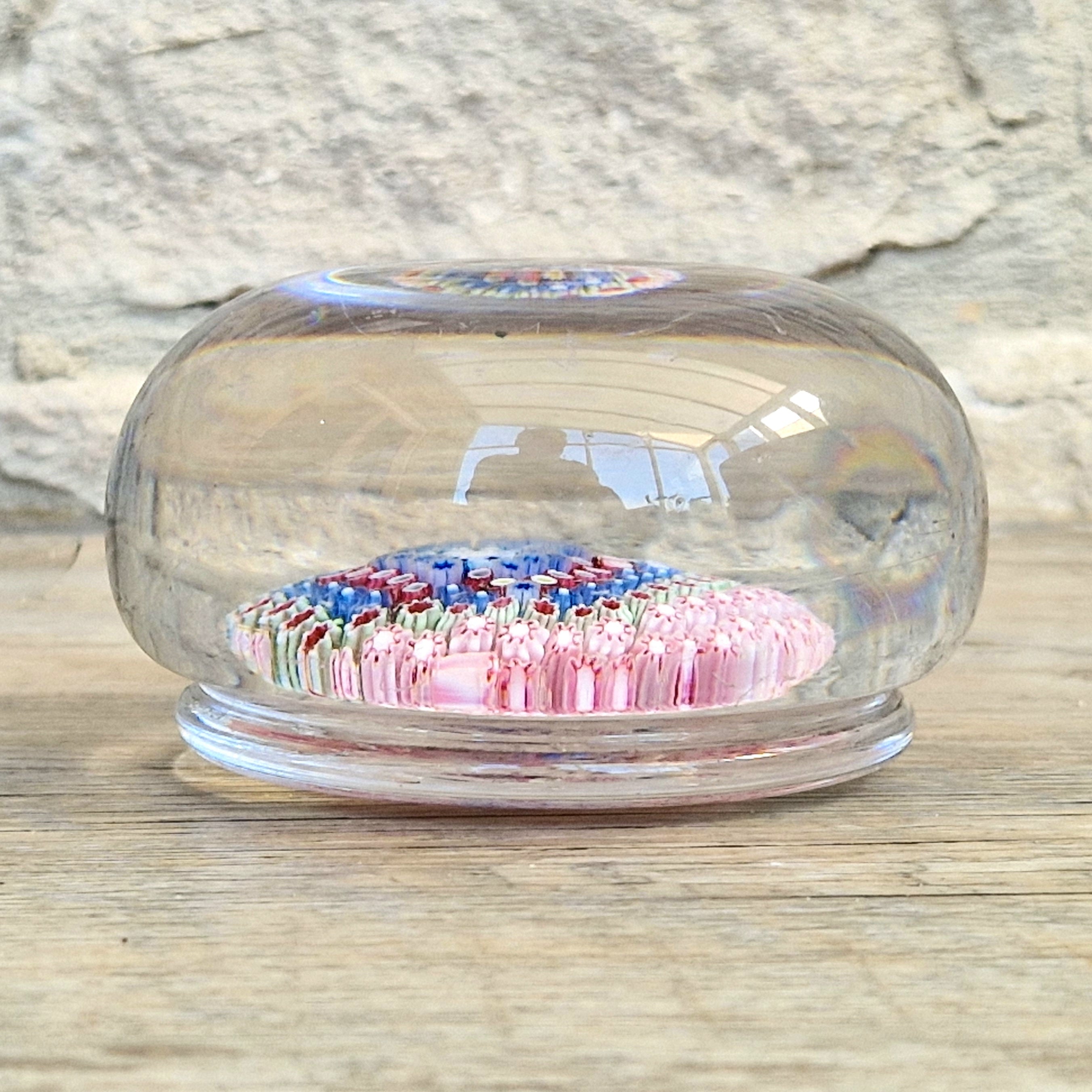 Old English Richardsons Magnum Concentric Millifiore Canes Footed Glass Paperweight