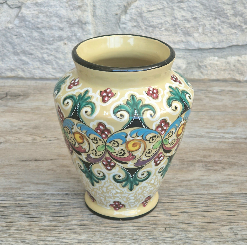Vintage Molaroni Pesaro Italian Majolica 15cm Grotesque Baluster Vase