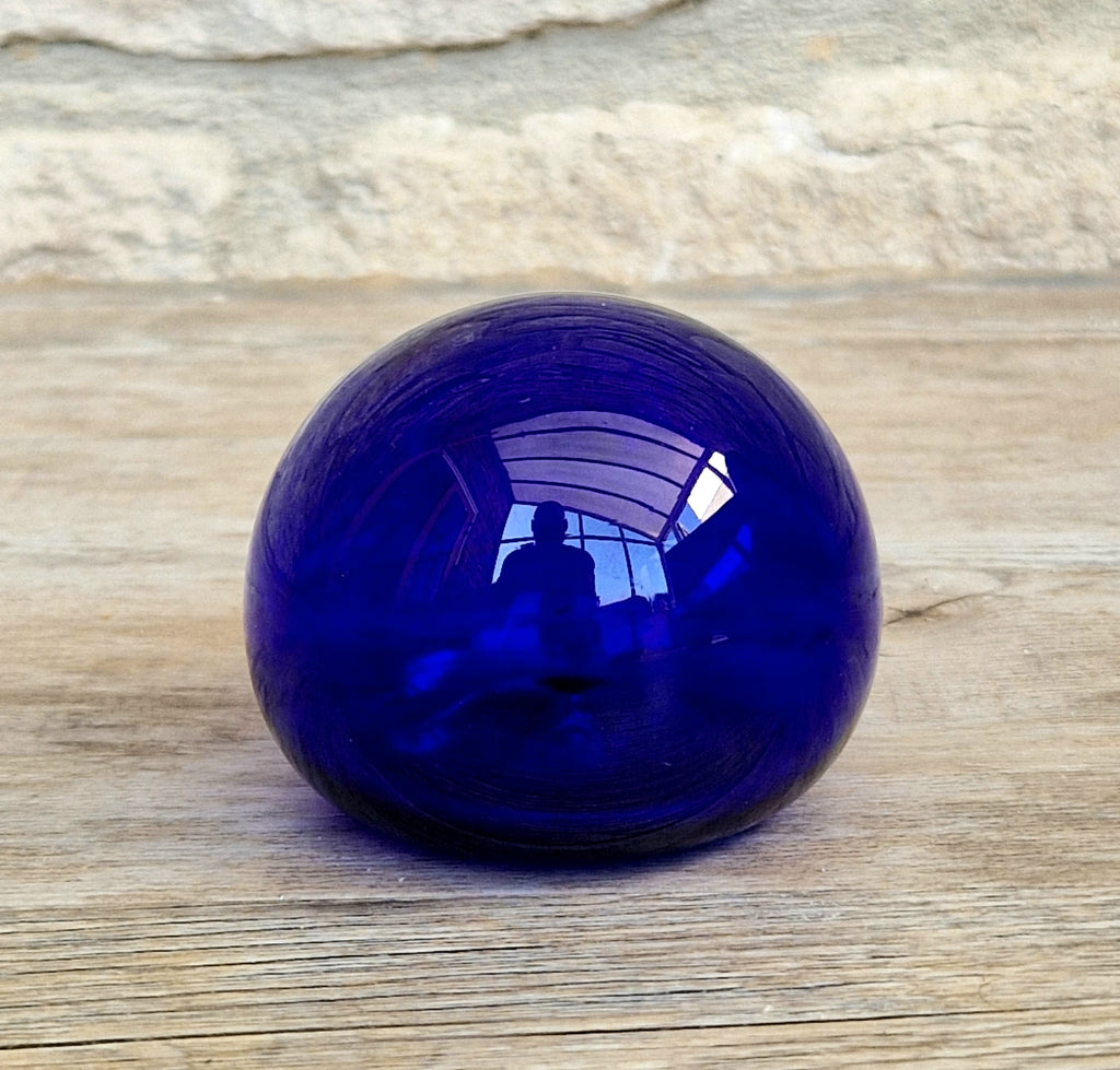 Signed Bristol Blue Glass Hollow Friendship Ball 6.5cm Handmade Vintage British Studio Art Orb