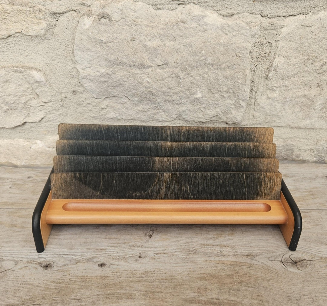 Midcentury Italian Wood Letter rack Giorgio Pizzitutti Designer Stylish Minimalist Decor