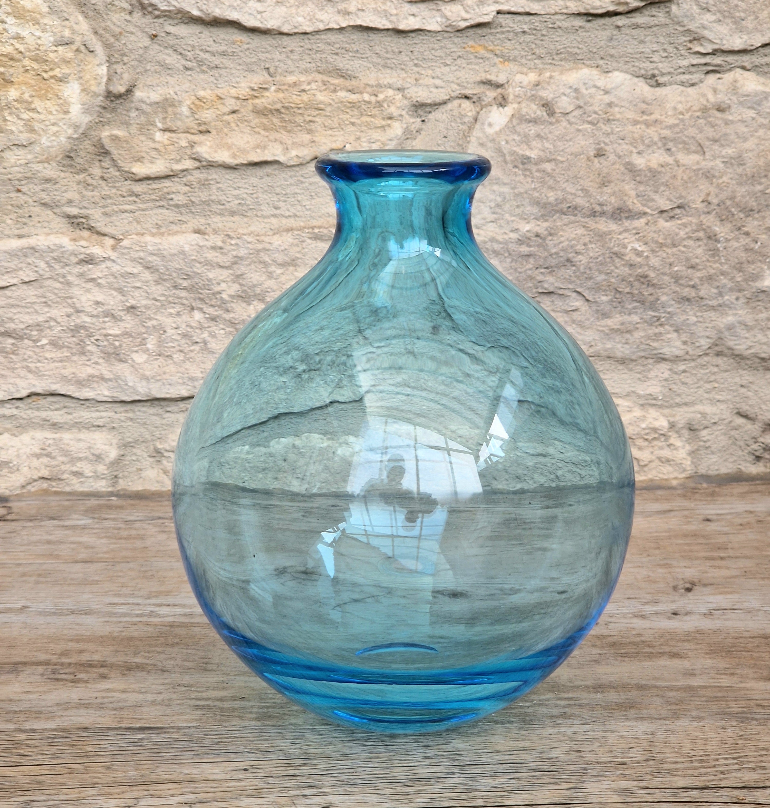 Mid-Century Kingfisher Blue Dartington Glass Mould Blown Globe Vase 17cm Rare
