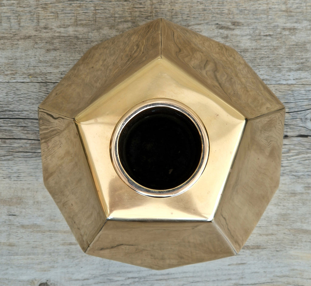 Antique Geometric Brass Dodecahedron Vase Secessionist Jugendstil Planter With Copper Removable Insert Liner