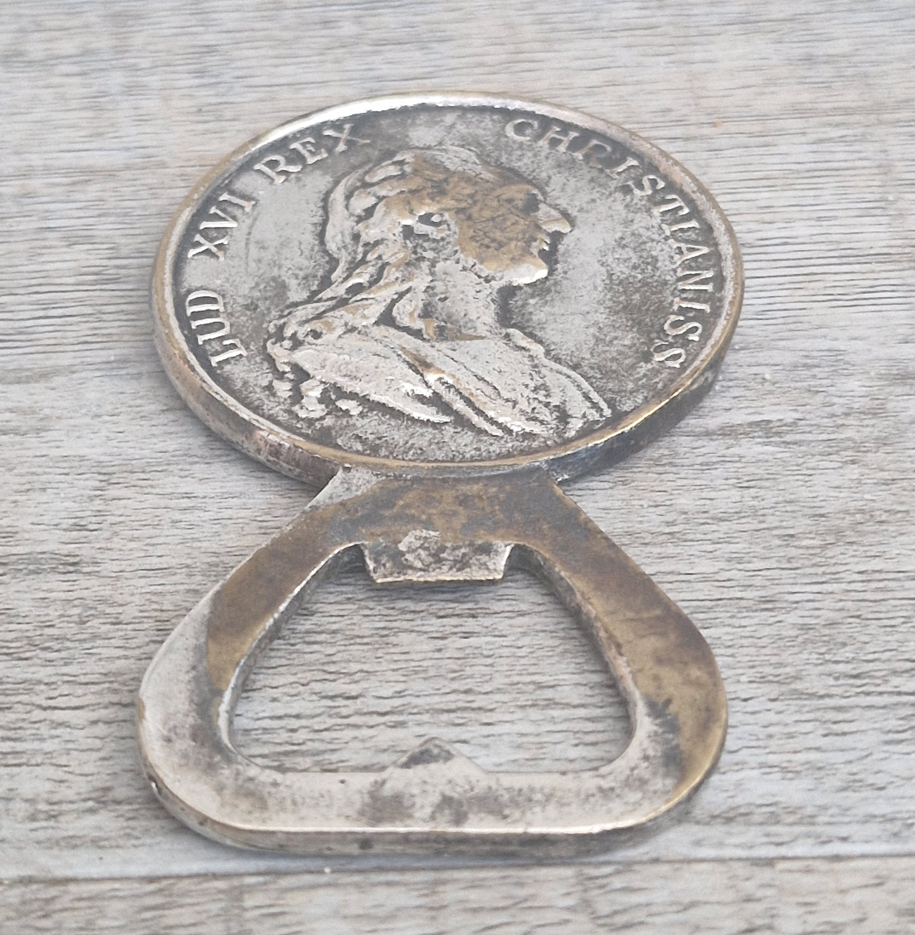 Vintage Silver Plated Brass Louis XVI Marie Antoinette Coin Bottle Opener 8.1cm