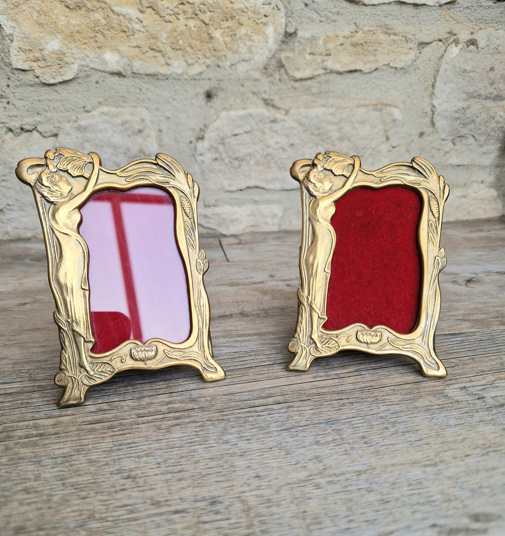 Pair of Art Deco Small Solid Brass Photo Frames