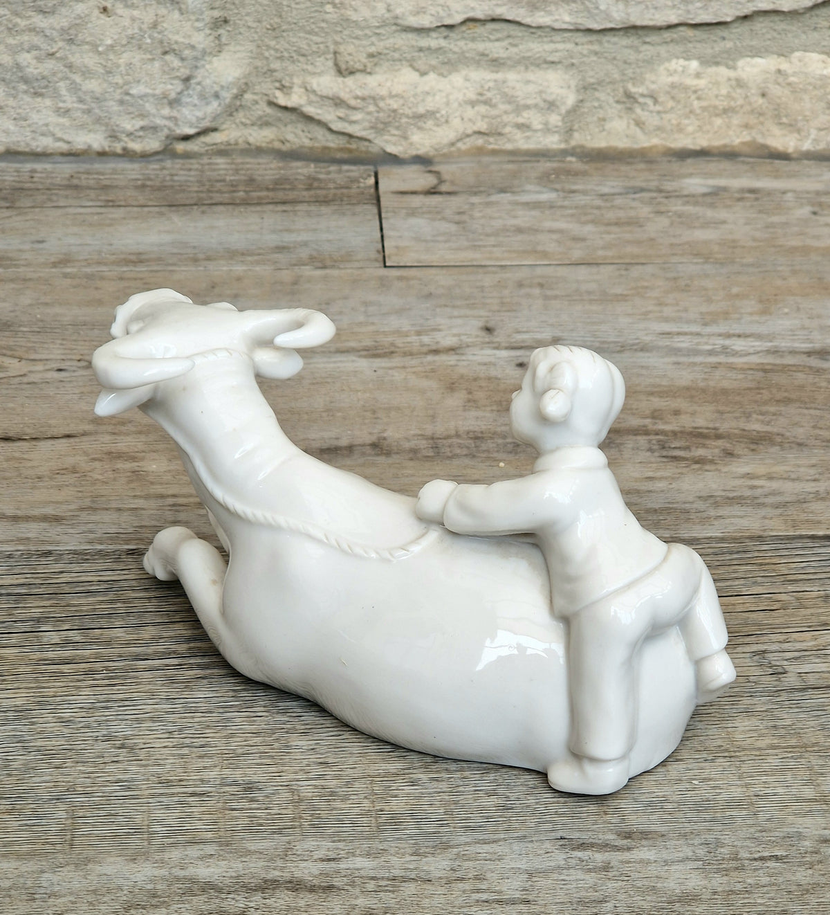 Vintage Chinese Blanc De Chine Porcelain Figurine Girl Riding Water Buffalo Ox Ceramic Home Ornament
