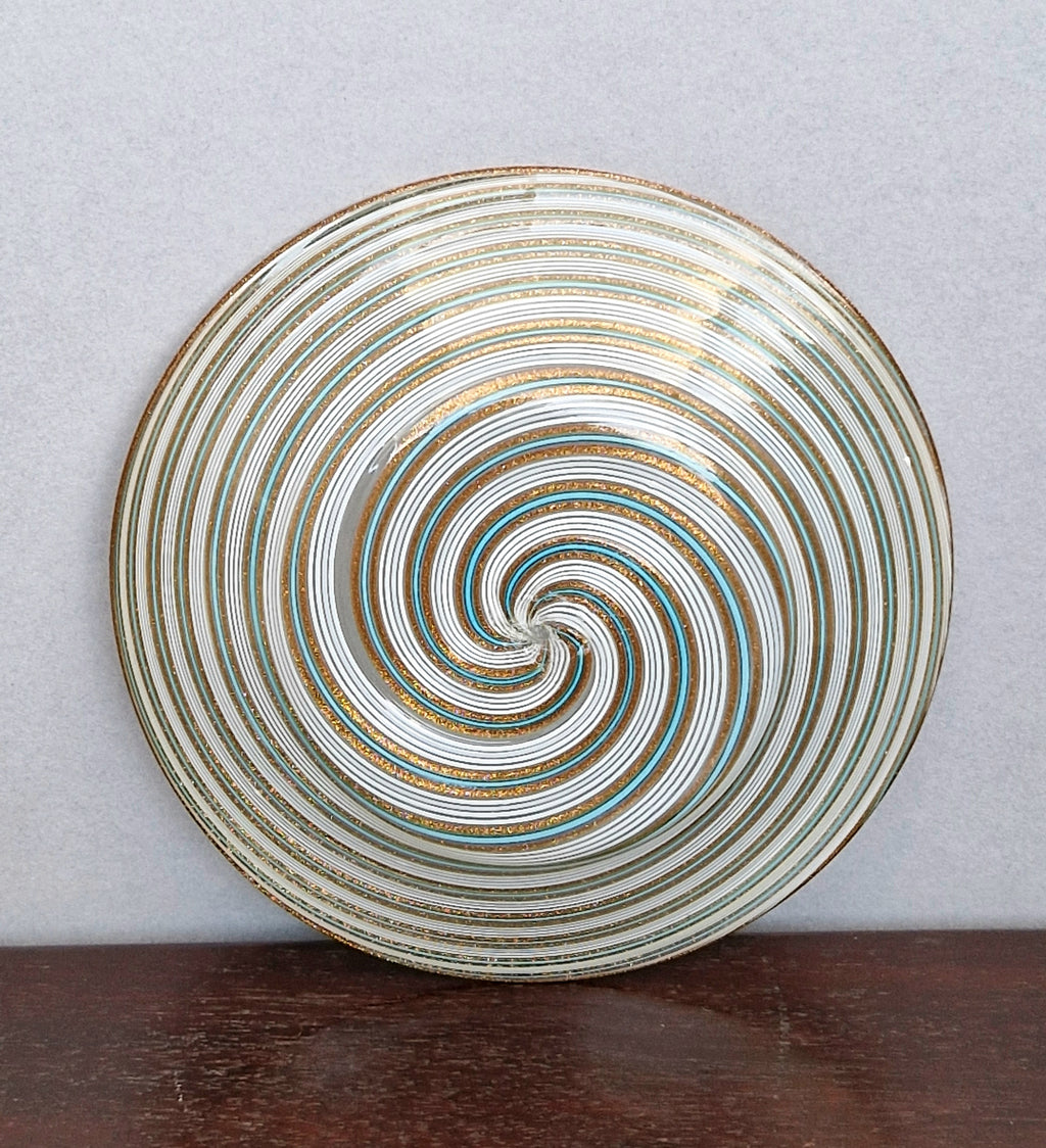 Antique Salviati Murano Glass Dish, Mezza Filigrana, Aventurine, Turquoise Blue, Venetian, c.1860–1872, 16.6cm, Perfect Condition