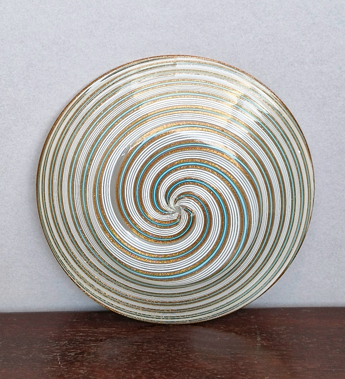 Antique Salviati Murano Glass Dish, Mezza Filigrana, Aventurine, Turquoise Blue, Venetian, c.1860–1872, 16.6cm, Perfect Condition