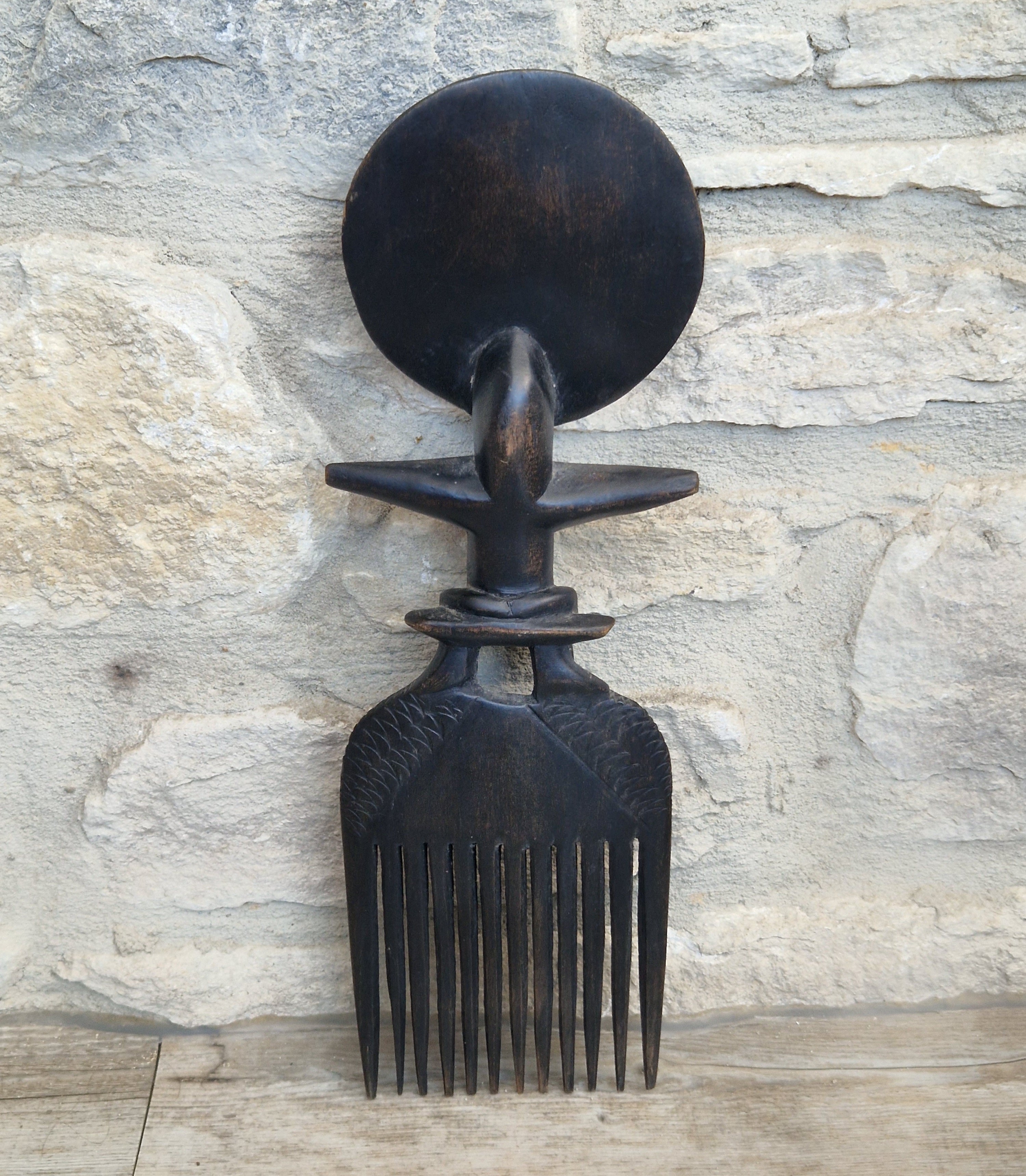 Vintage 31cm Ashanti Wooden Comb Duafe Hand Carved African Tribal Art Ghana Akuaba Doll