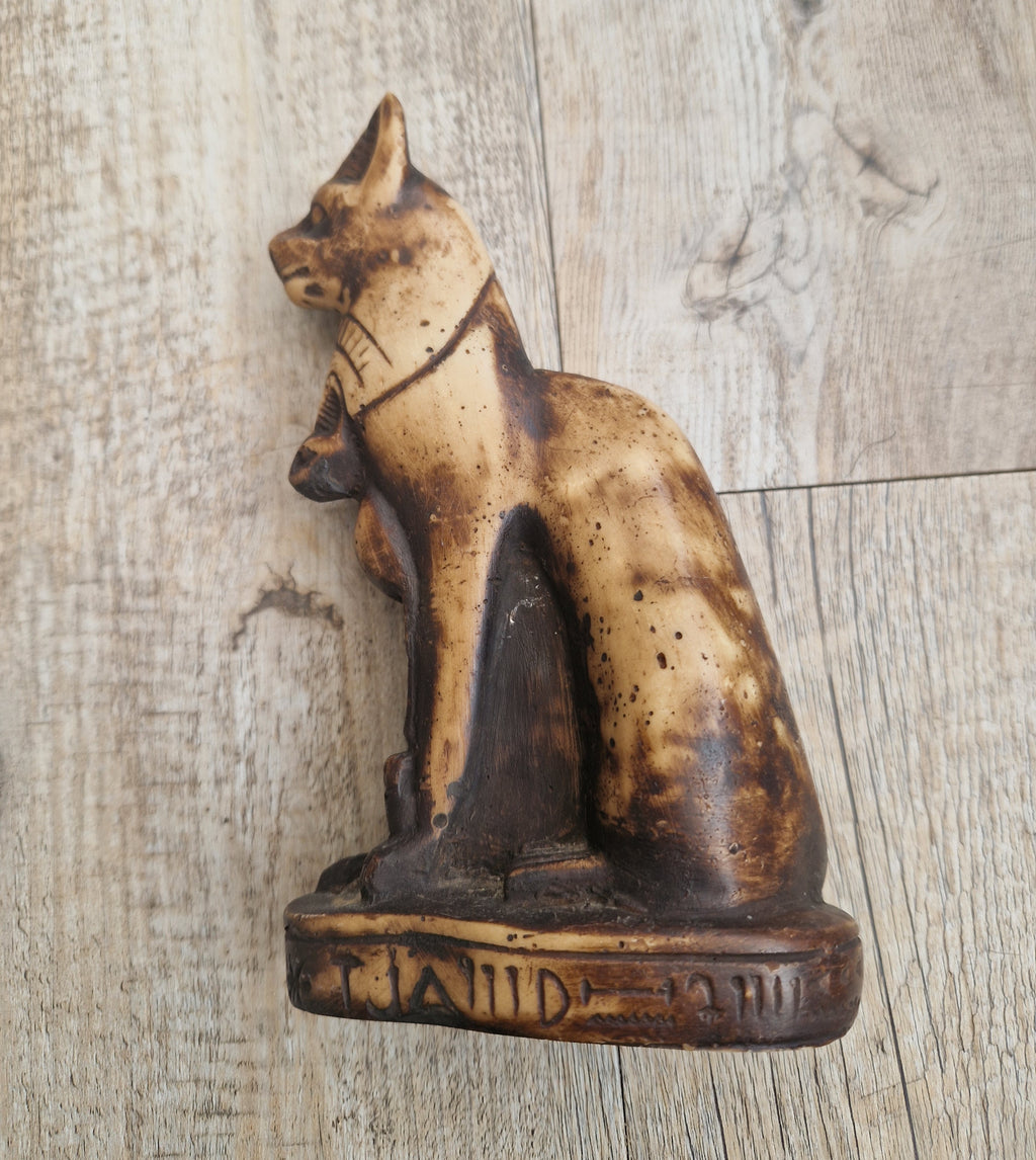 Vintage Hand Carved Stone Bastet Cat Figurine - Egyptian Goddess Ornament