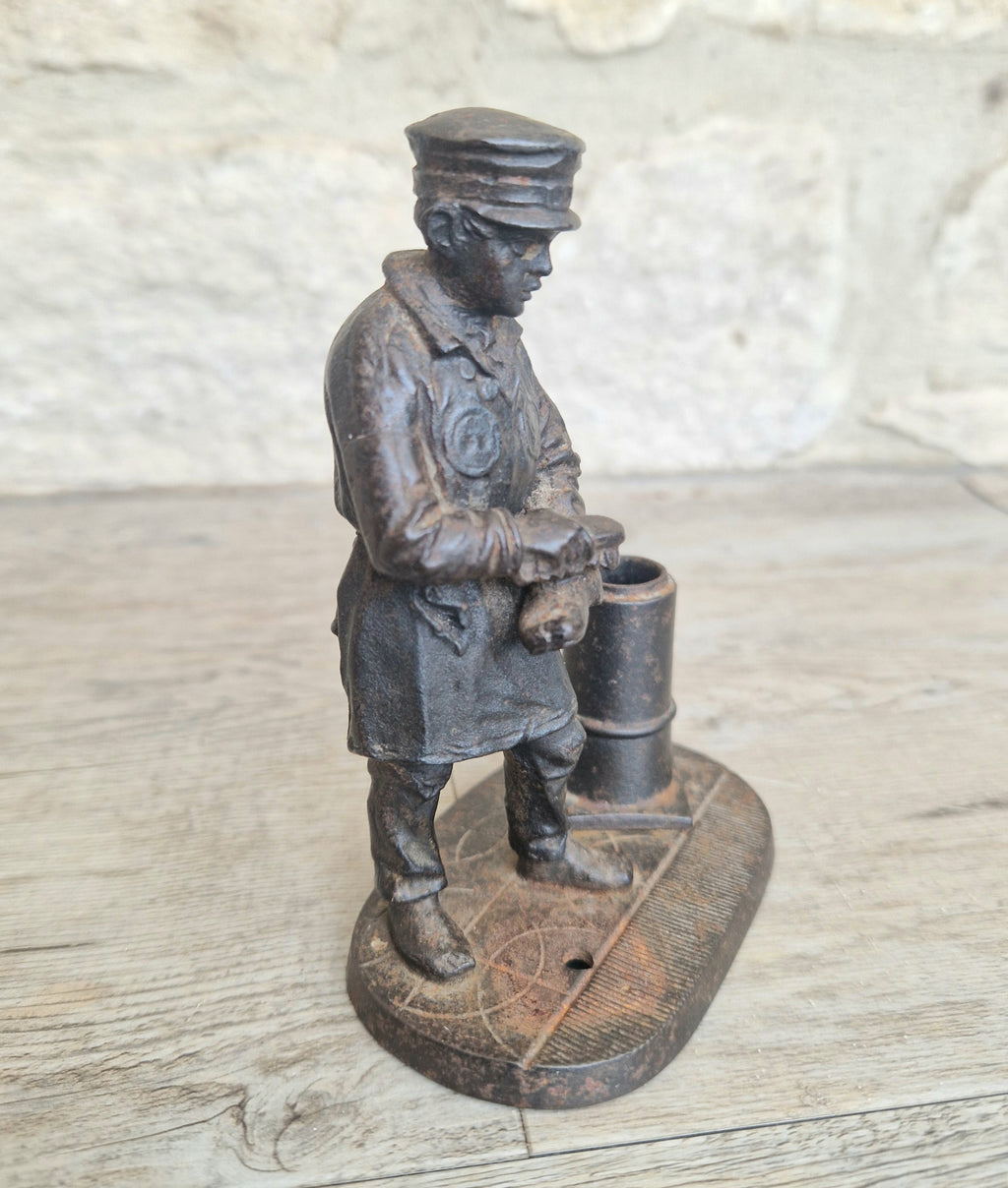 Rare Antique E.G. Zimmermann Hanau Cast Iron Shoeshine Boy Figural Table Match Holder & Striker