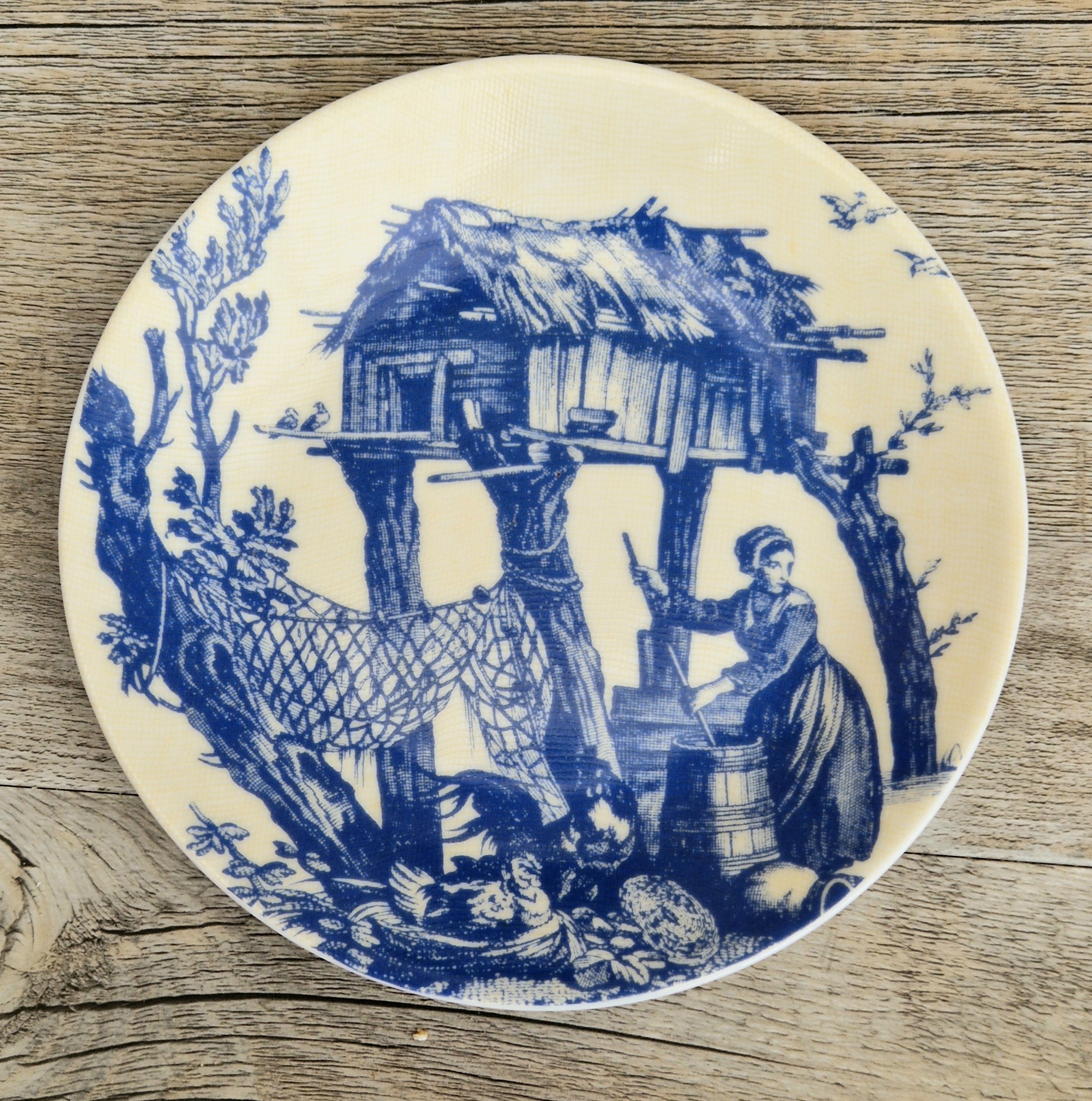 Set of Six Toile De Jouy Blue Salad or Dessert Plates Philippe Deshoulieres France. Boxed & Unused