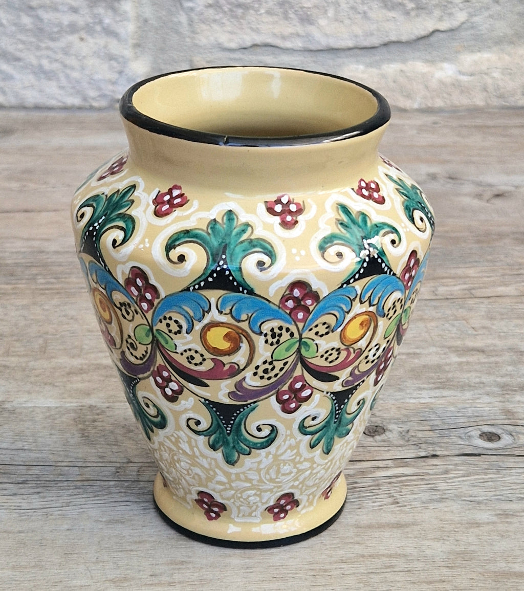 Vintage Molaroni Pesaro Italian Majolica 15cm Grotesque Baluster Vase