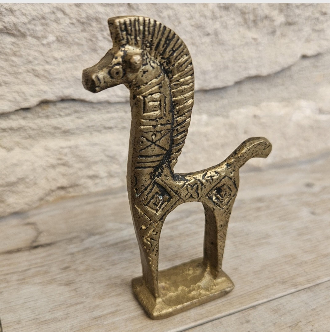 Mid-Century Brass Horse Figure Greek Etruscan Style 9cm Tall